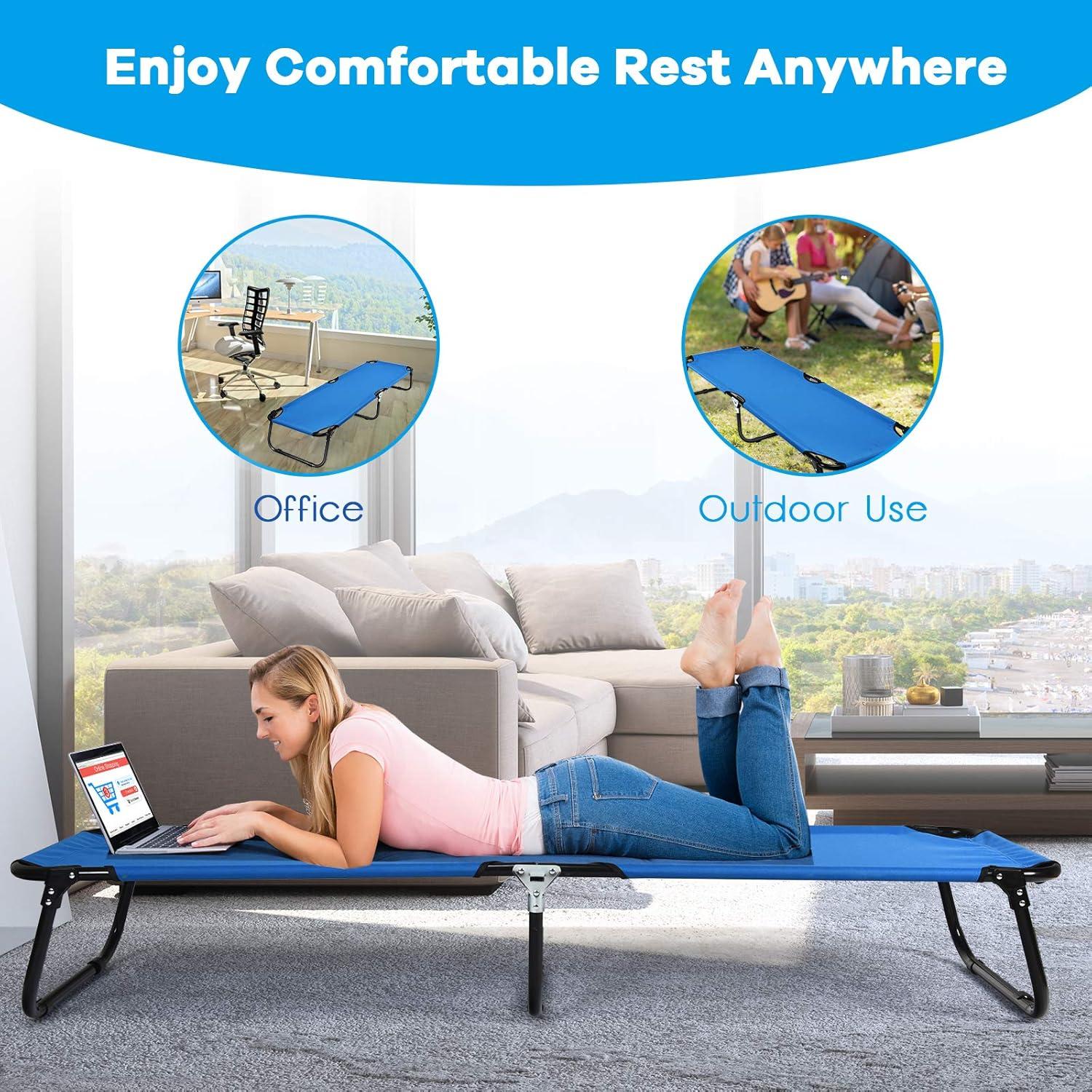 Cama de Camping Plegable GYMAX 150 KG Azul 190.5x55.9 cm