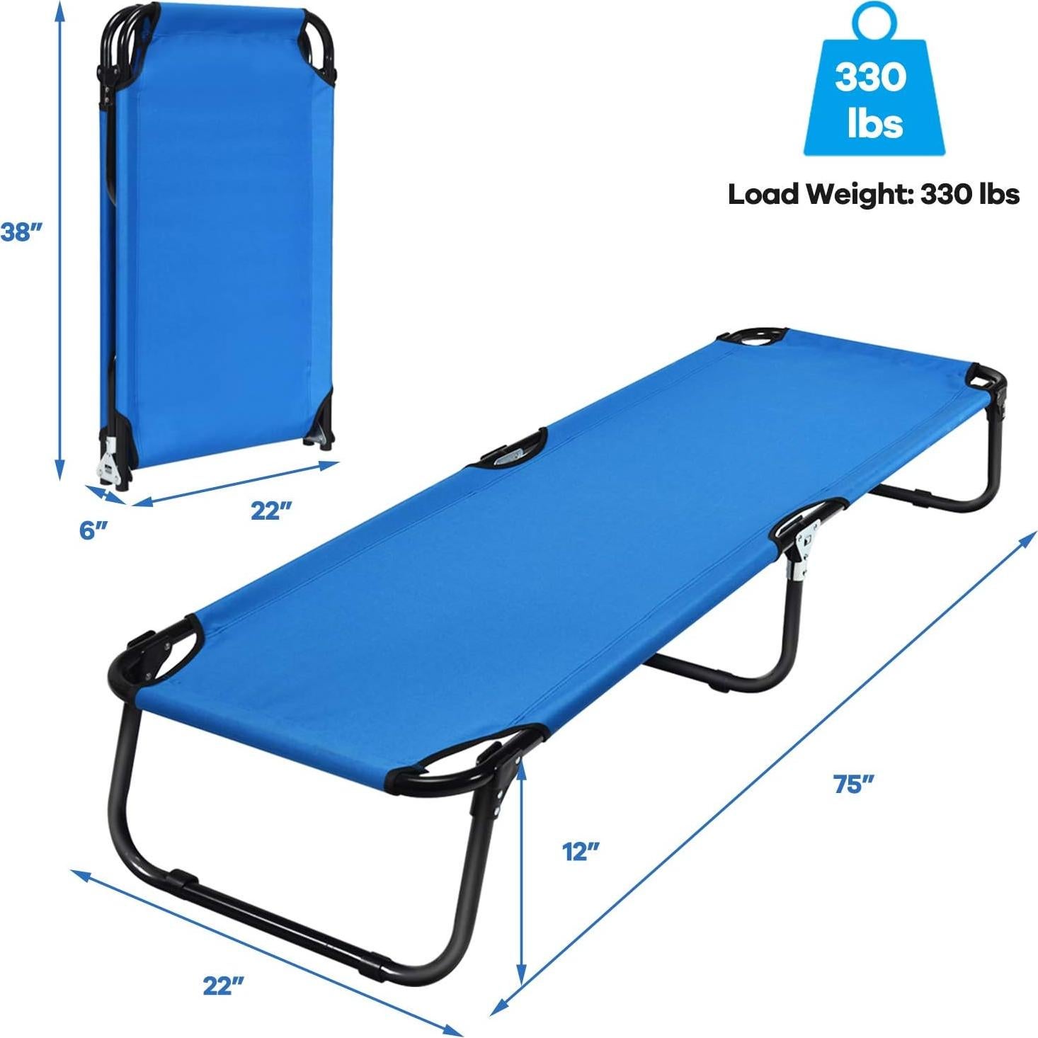 Cama de Camping Plegable GYMAX 150 KG Azul 190.5x55.9 cm