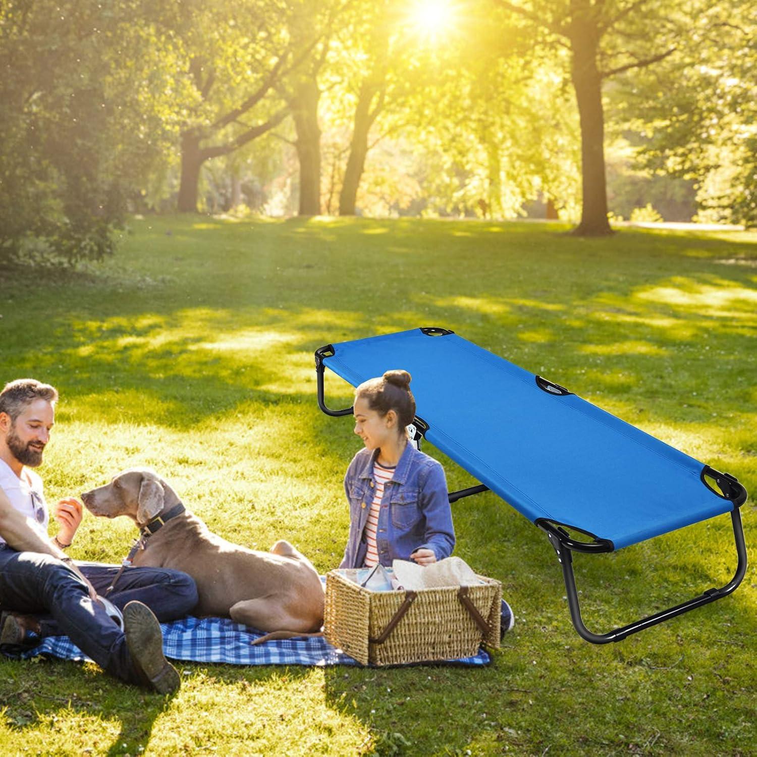 Cama de Camping Plegable GYMAX 150 KG Azul 190.5x55.9 cm