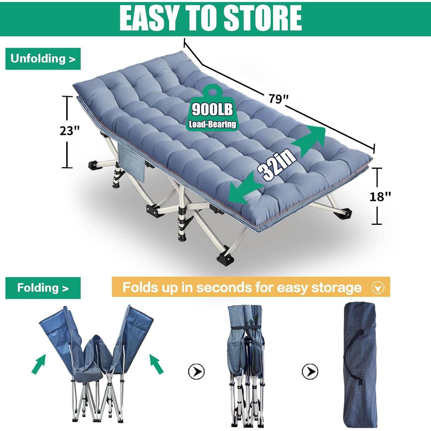 Cama de Camping Plegable GETOVIN XXL con Colchón Desmontable 200x81 cm