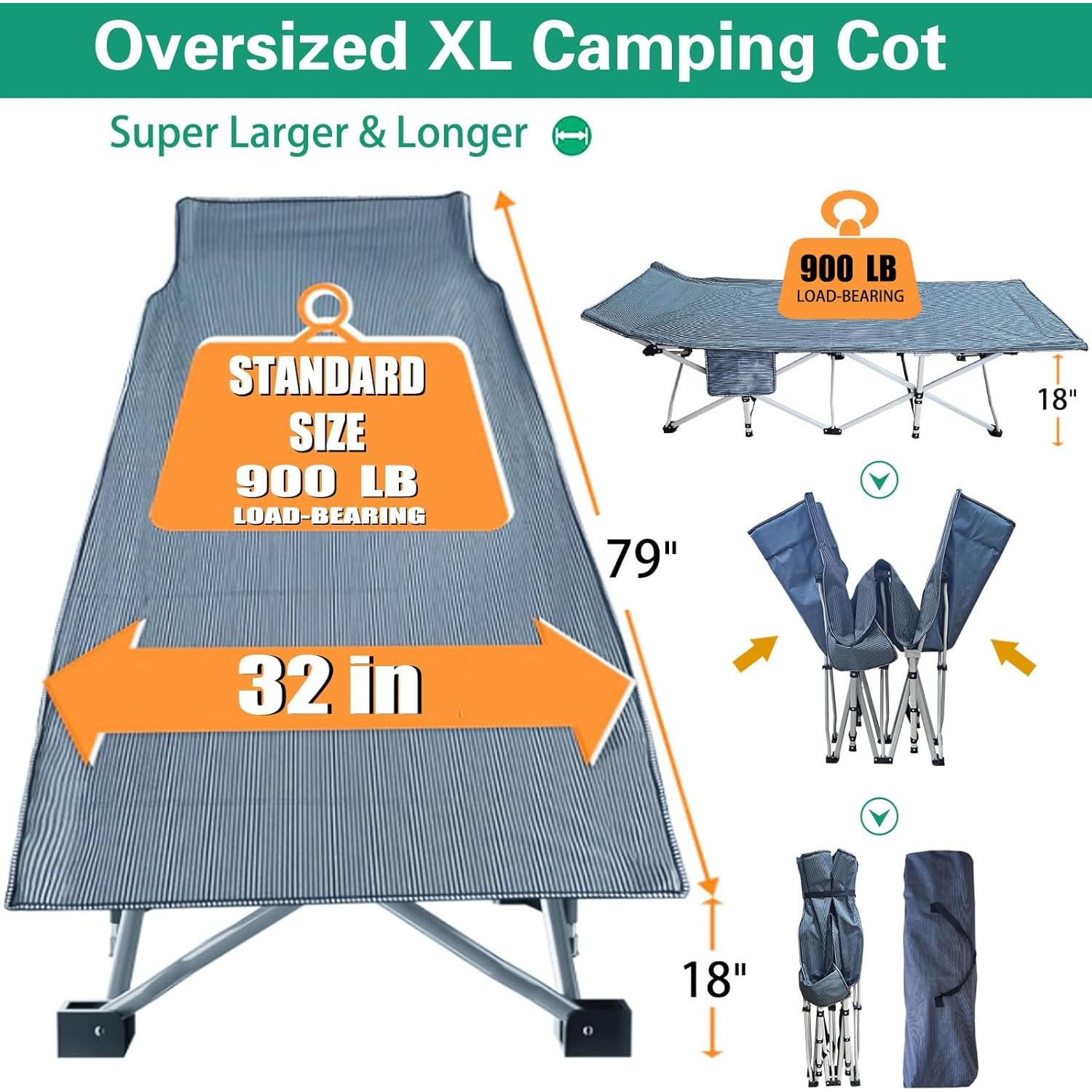 Cama de Camping Plegable GETOVIN XXL con Colchón Desmontable 200x81 cm