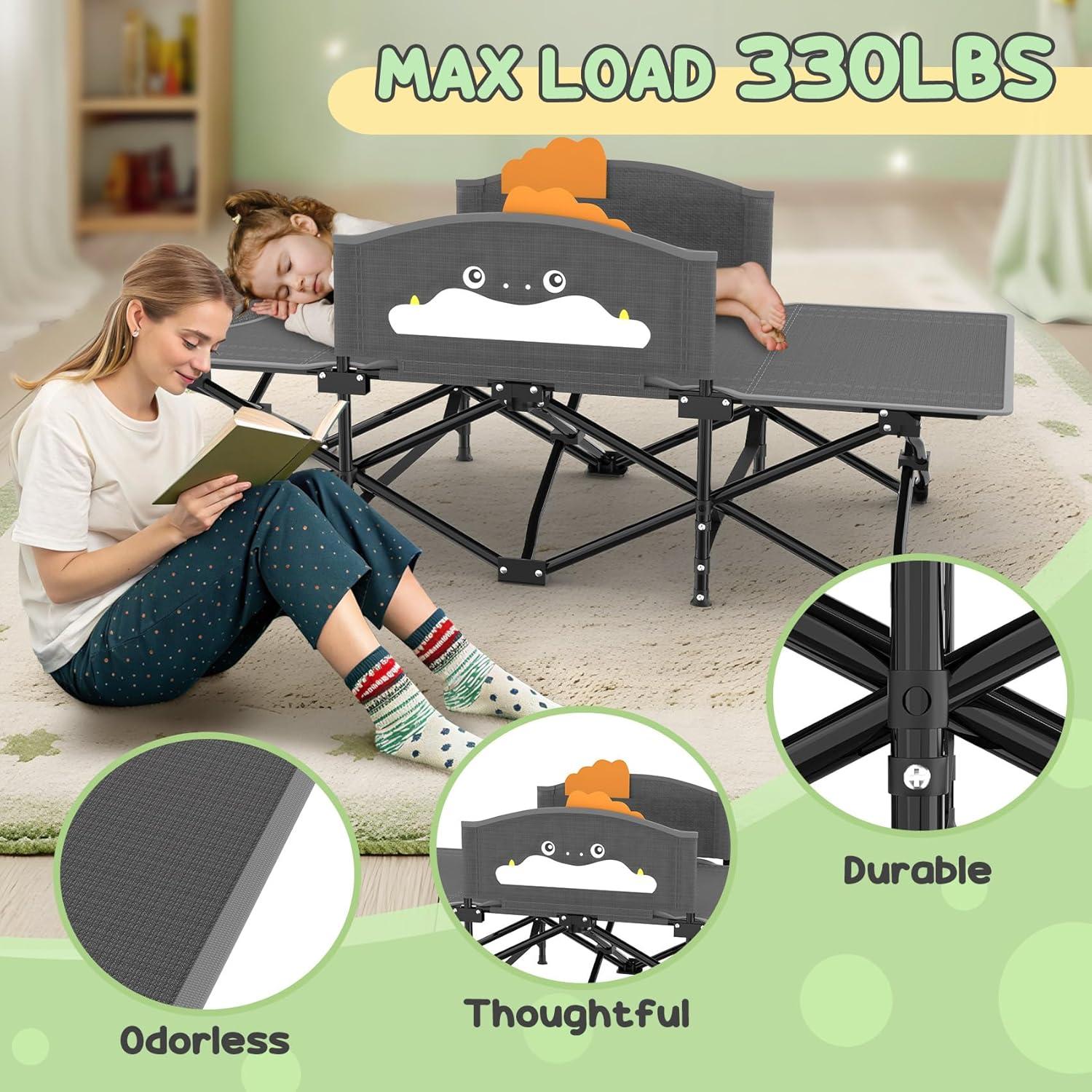 Cuna Plegable Slendor para Niños Gris 1.42m, Barandilla Segura