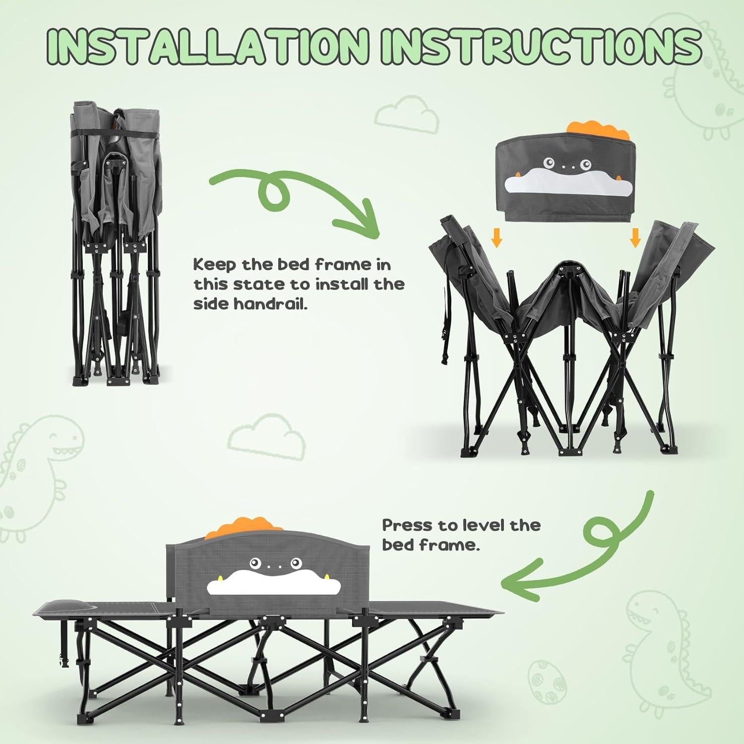 Cuna Plegable Slendor para Niños Gris 1.42m, Barandilla Segura