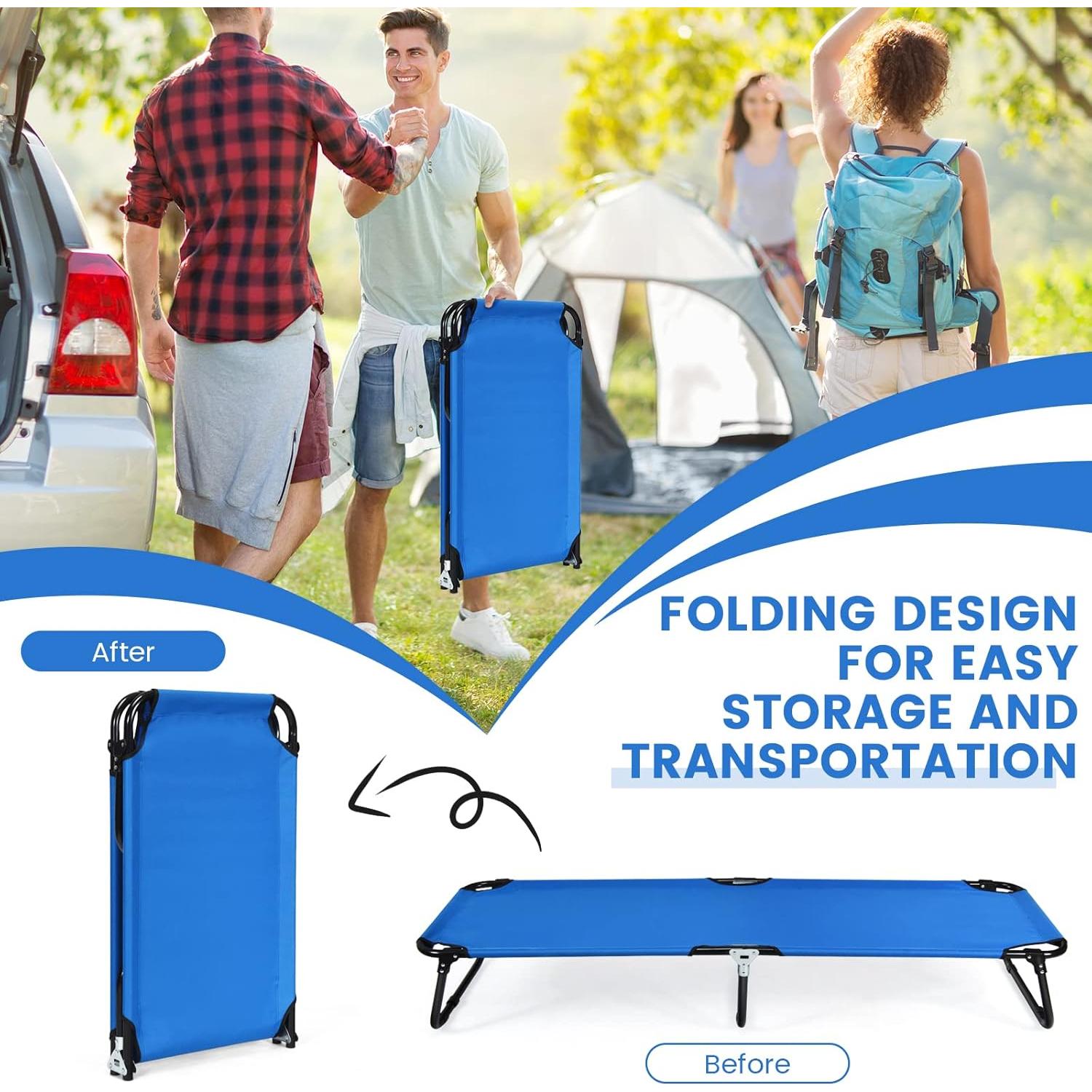 Cama de Camping Plegable Goplus Azul, Resistente 150 kg