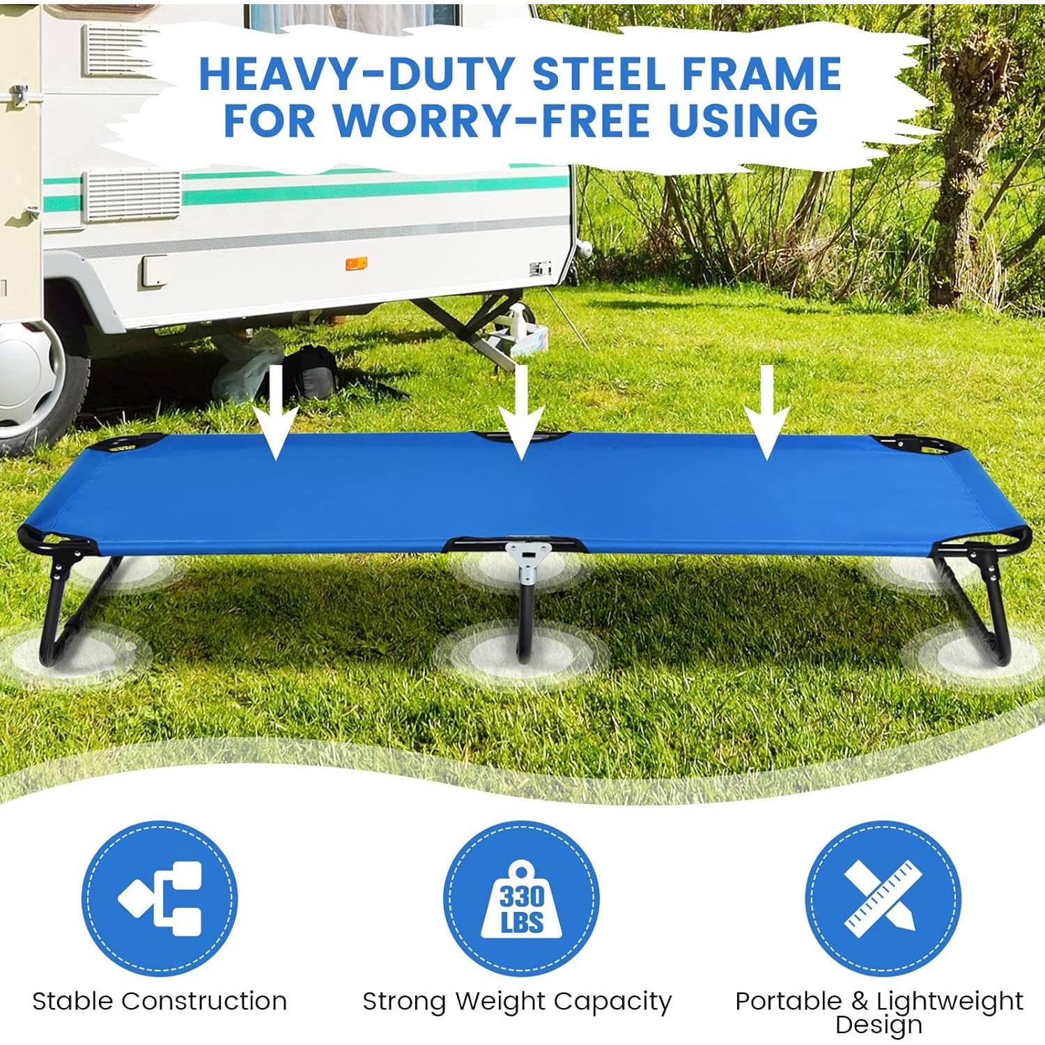 Cama de Camping Plegable Goplus Azul, Resistente 150 kg