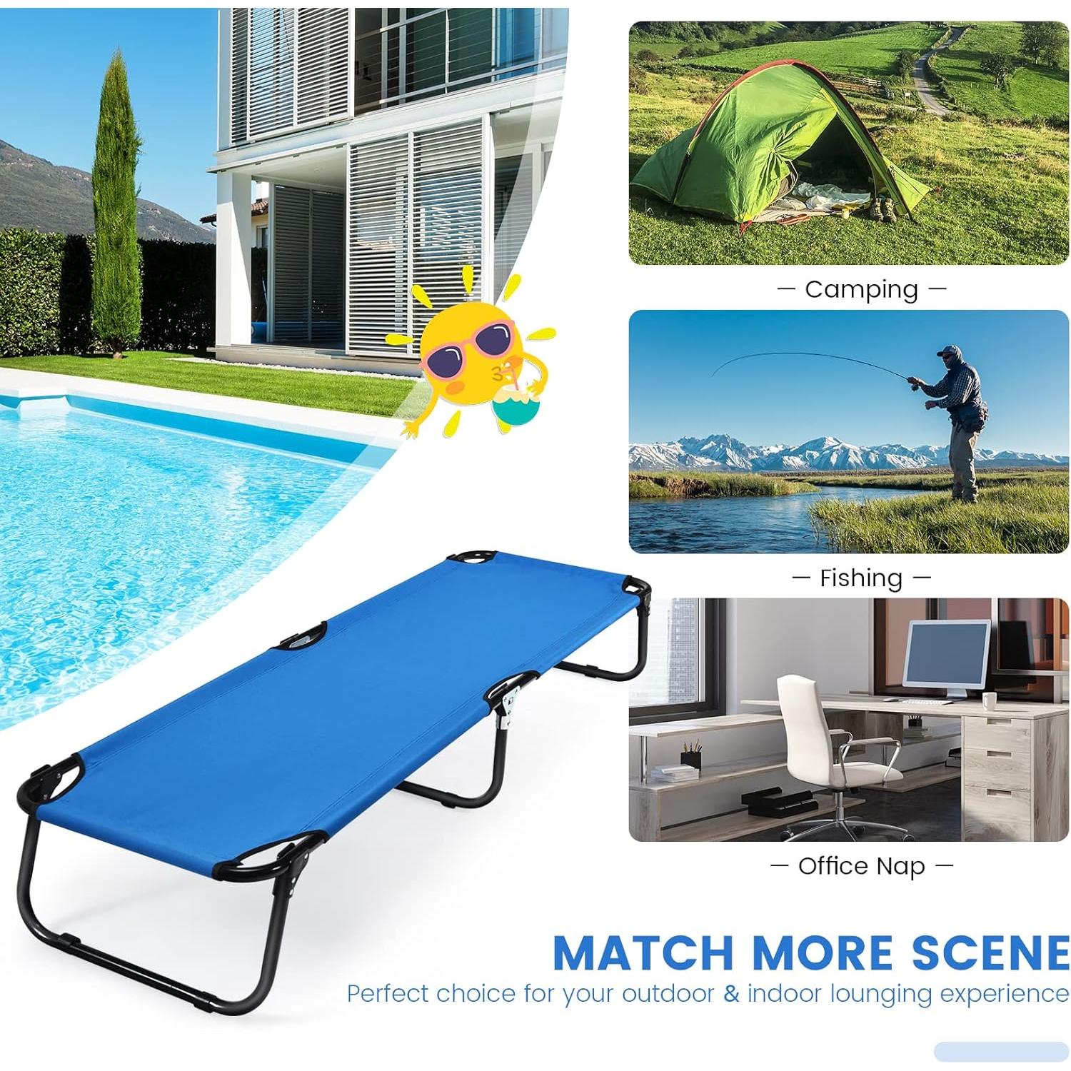 Cama de Camping Plegable Goplus Azul, Resistente 150 kg