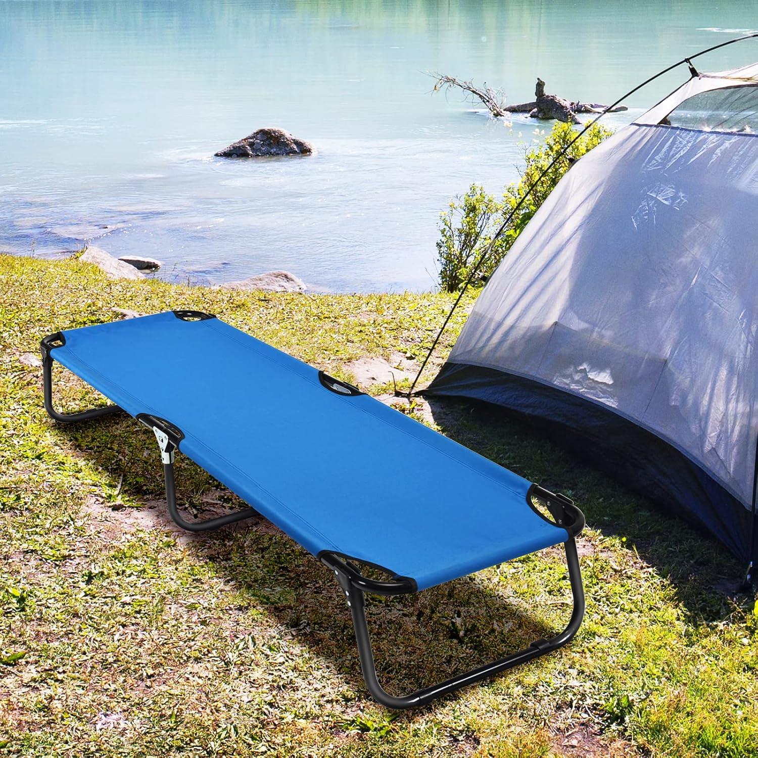 Cama de Camping Plegable Goplus Azul, Resistente 150 kg