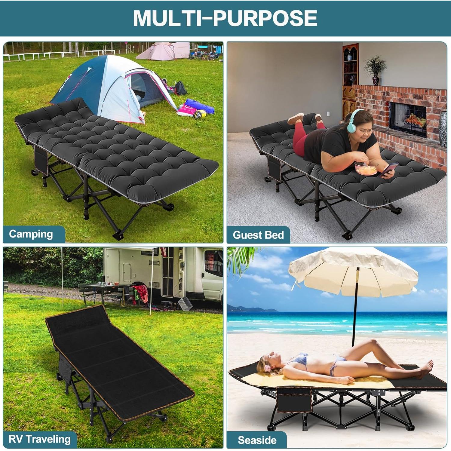 Cama Plegable XXL NAIZEA para Adultos, Alta Resistencia, Negro