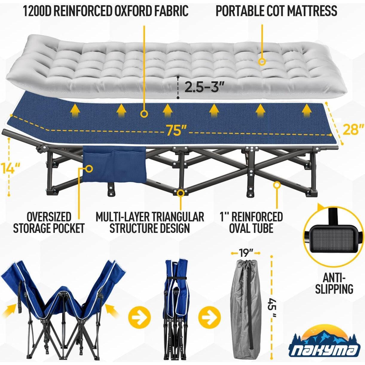 Cama Plegable Nakyma para Adultos con Colchón 10cm y Manta