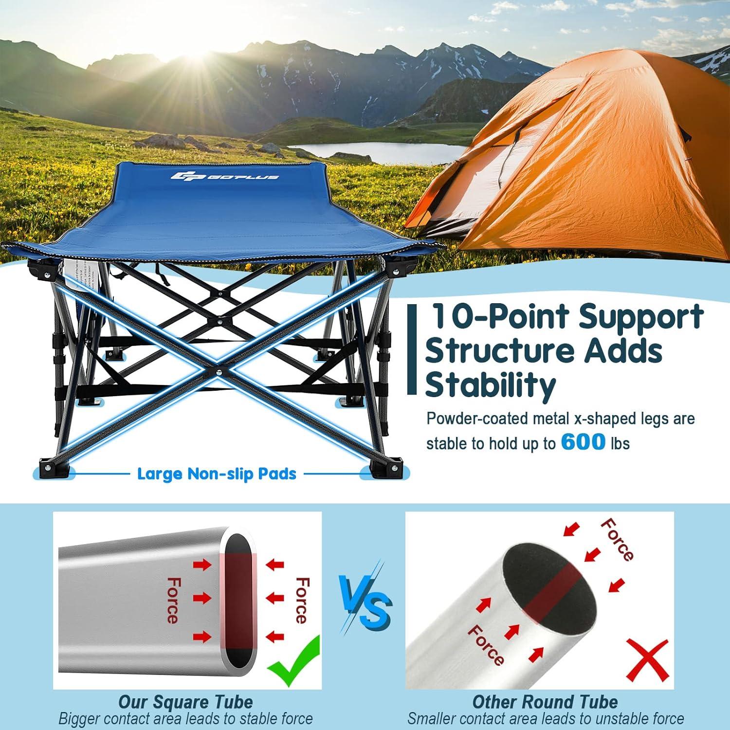 Cama de Camping Plegable Goplus Azul 272 kg con Bolsa de Transporte