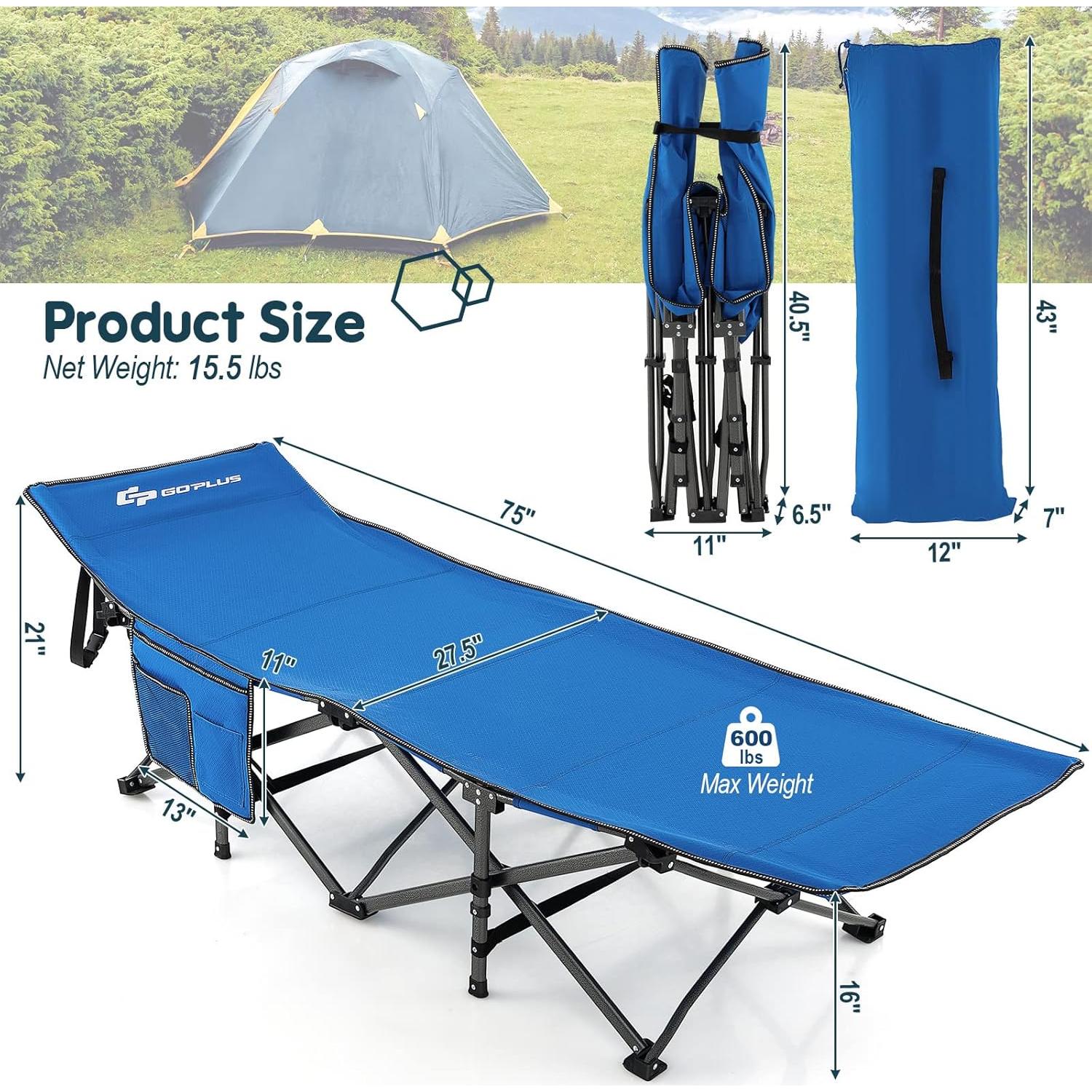 Cama de Camping Plegable Goplus Azul 272 kg con Bolsa de Transporte