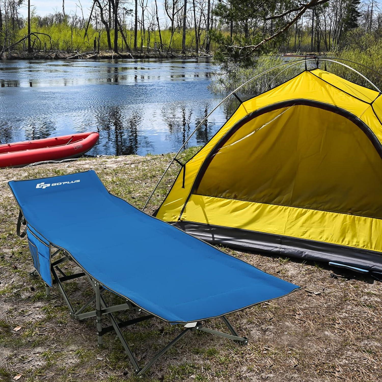 Cama de Camping Plegable Goplus Azul 272 kg con Bolsa de Transporte