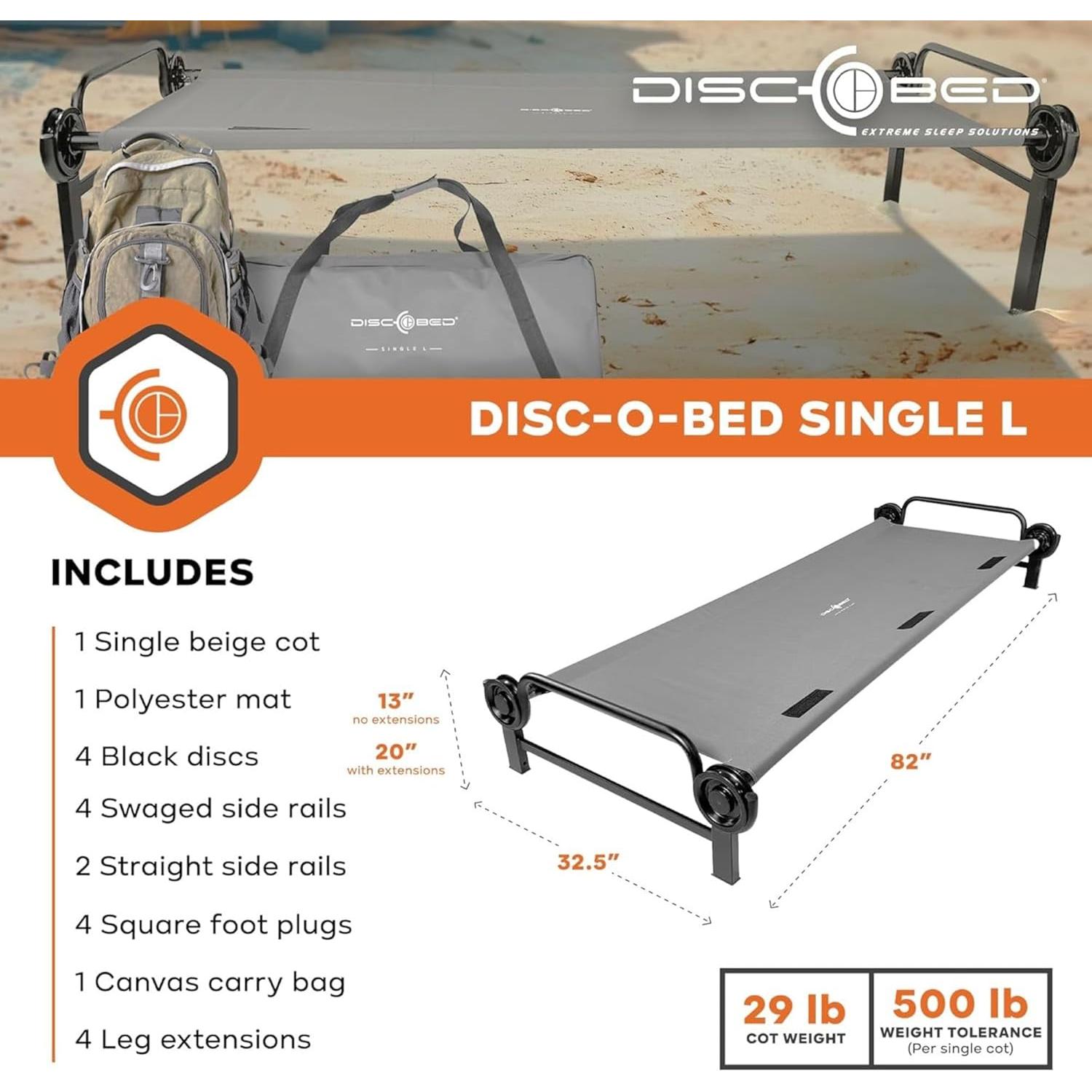 Cama portátil modular Disc-O-Bed gris para 1 persona