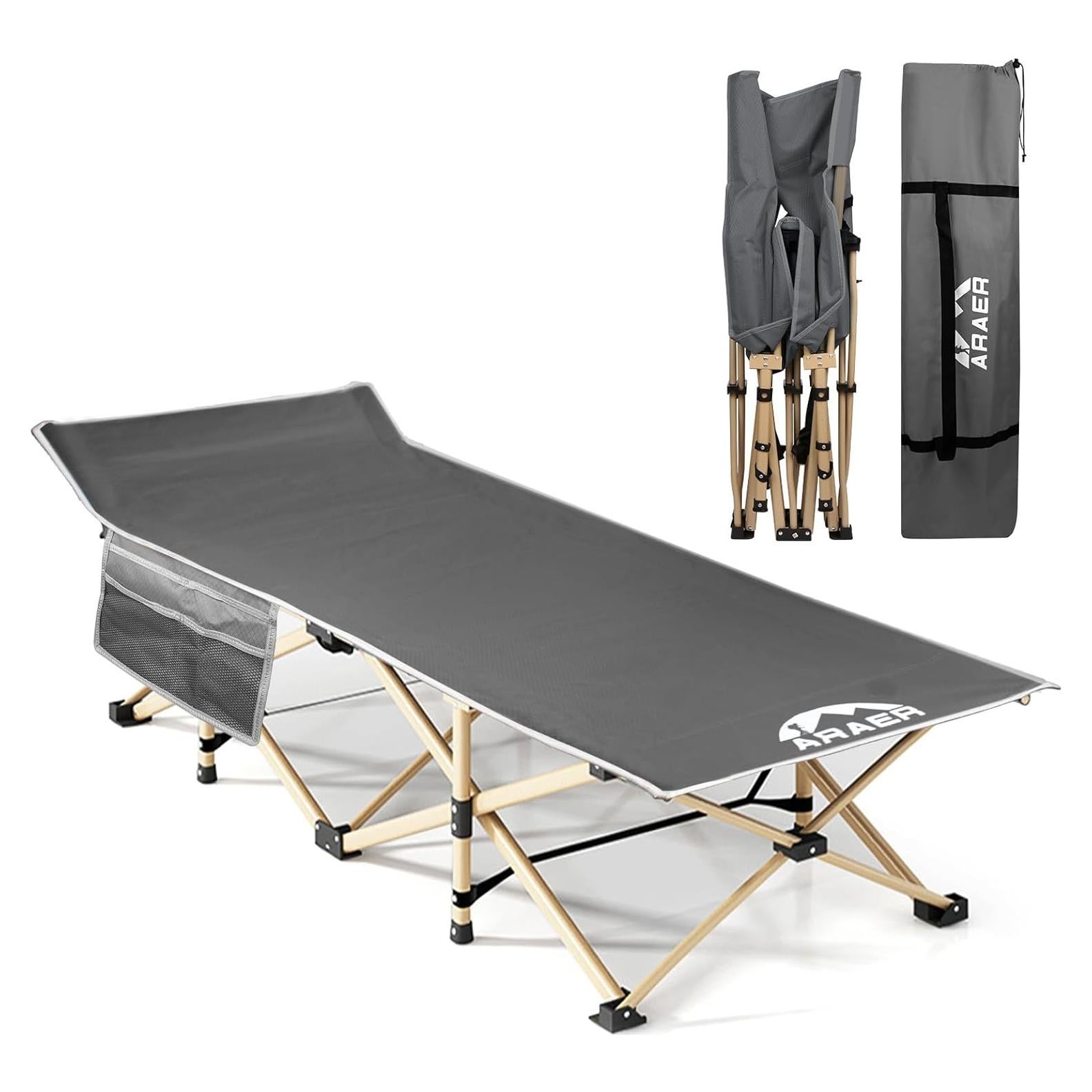 Cama de Camping Plegable ARAER Gris 204 kg Alta Resistencia
