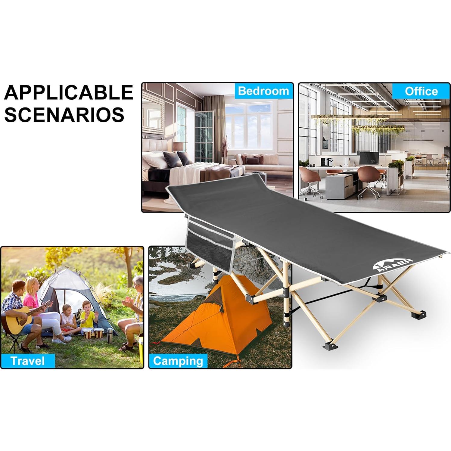 Cama de Camping Plegable ARAER Gris 204 kg Alta Resistencia