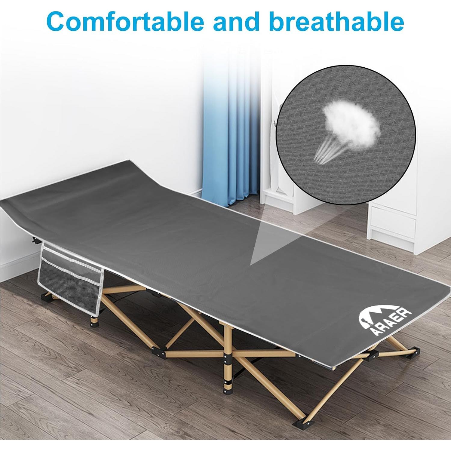 Cama de Camping Plegable ARAER Gris 204 kg Alta Resistencia