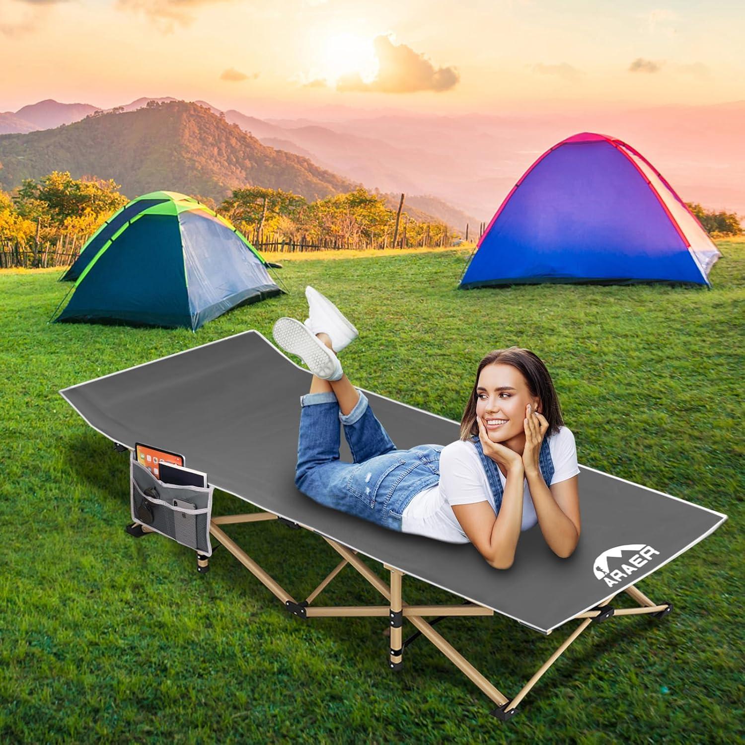 Cama de Camping Plegable ARAER Gris 204 kg Alta Resistencia