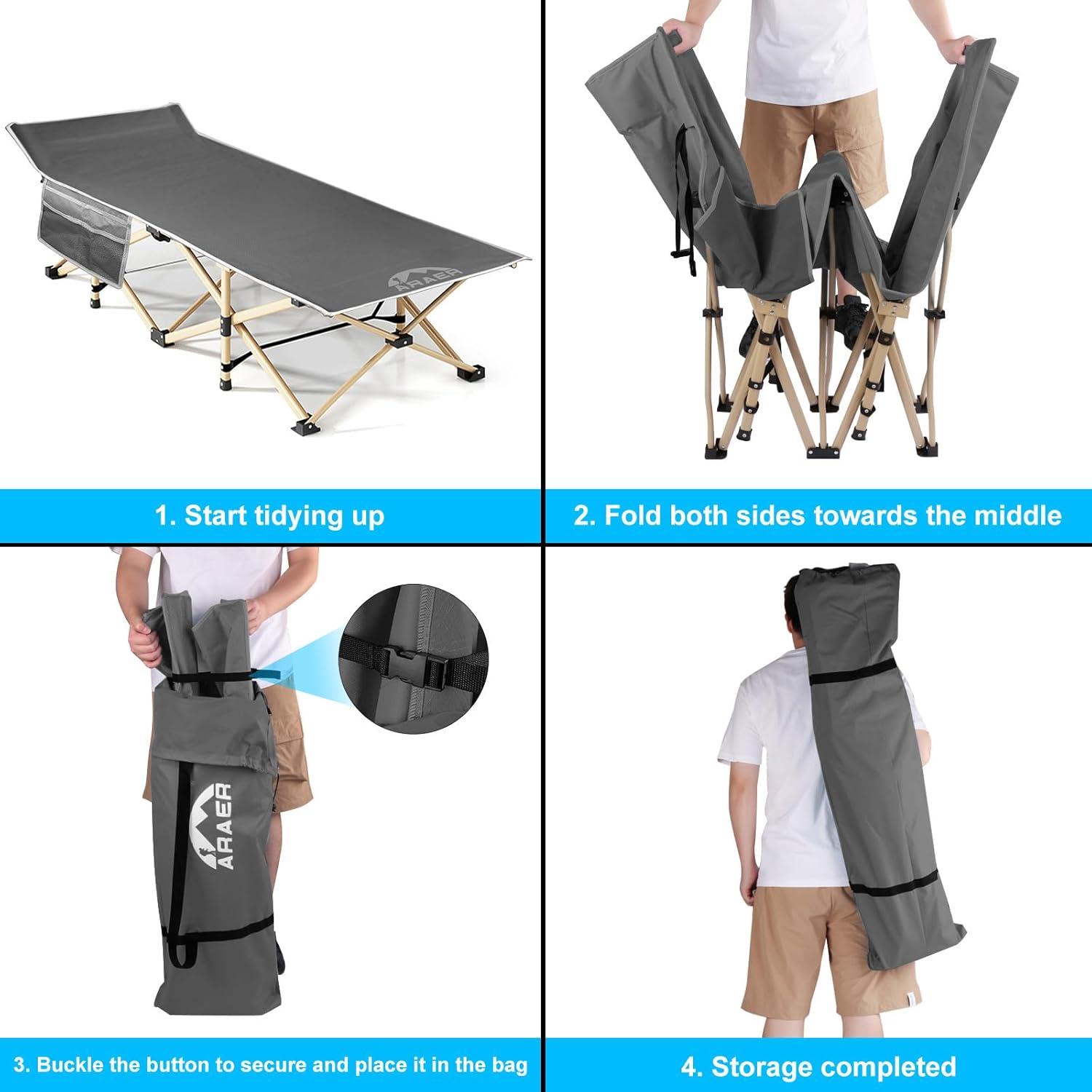 Cama de Camping Plegable ARAER Gris 204 kg Alta Resistencia