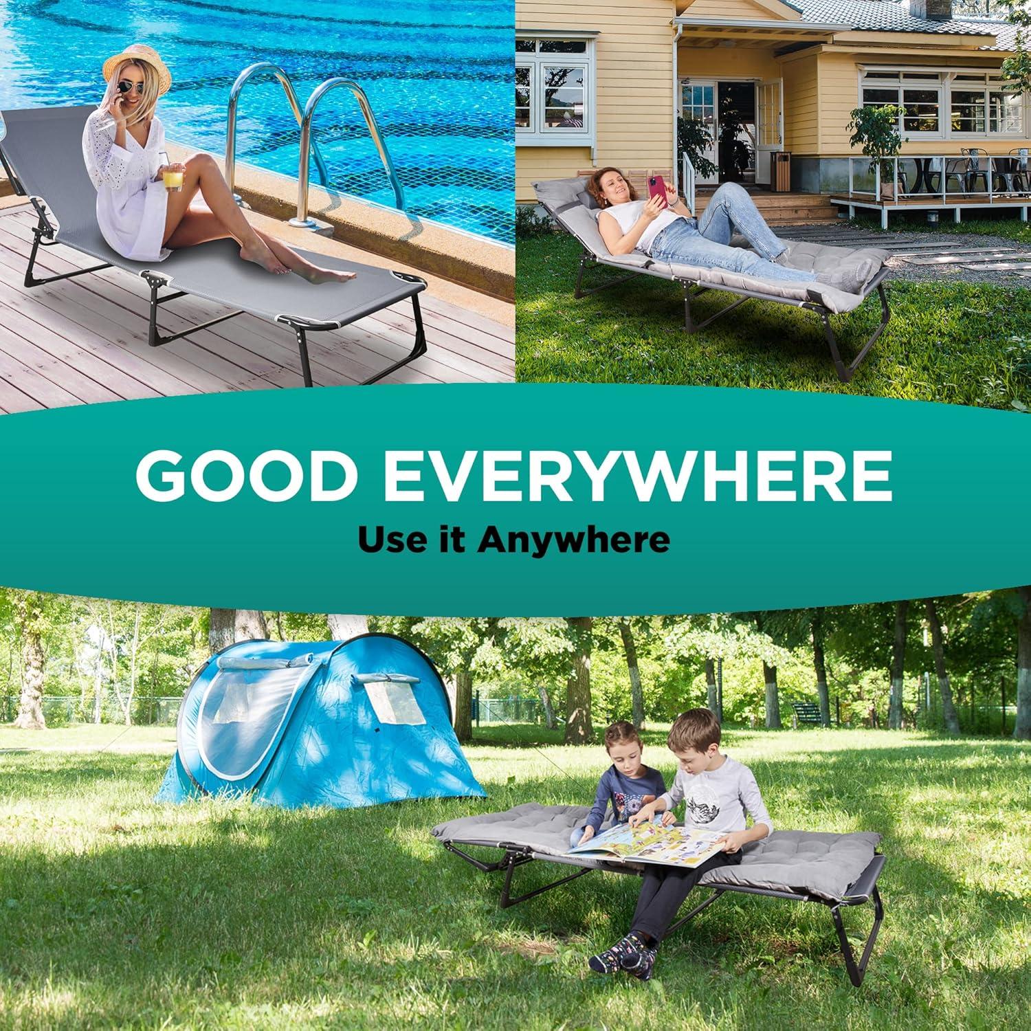 Cama Plegable ZONETECH 2-Pack con Colchón Almohadilla 4 Posiciones