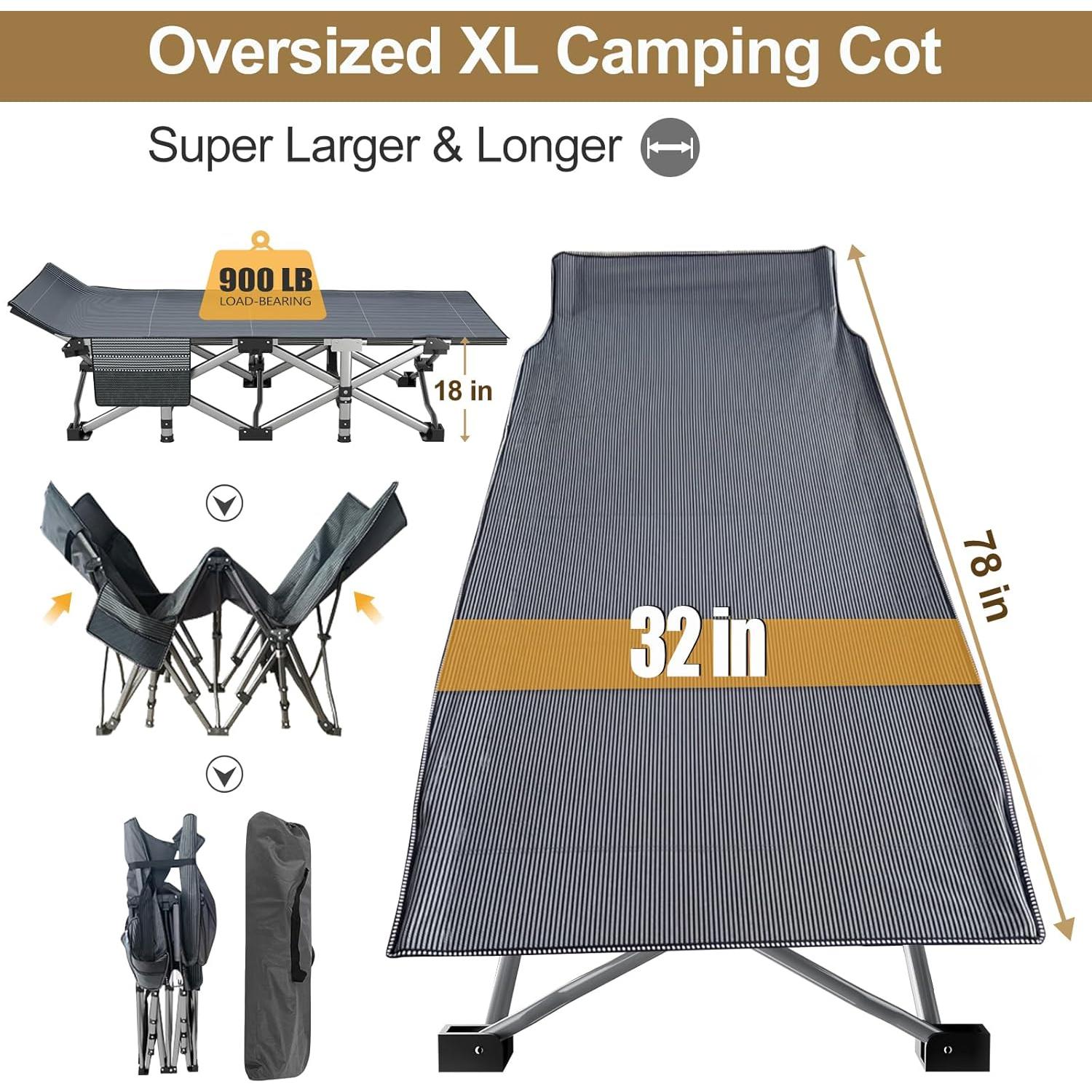 Cama de Camping Plegable DoCred XXL 2 Paquetes Alta Resistencia