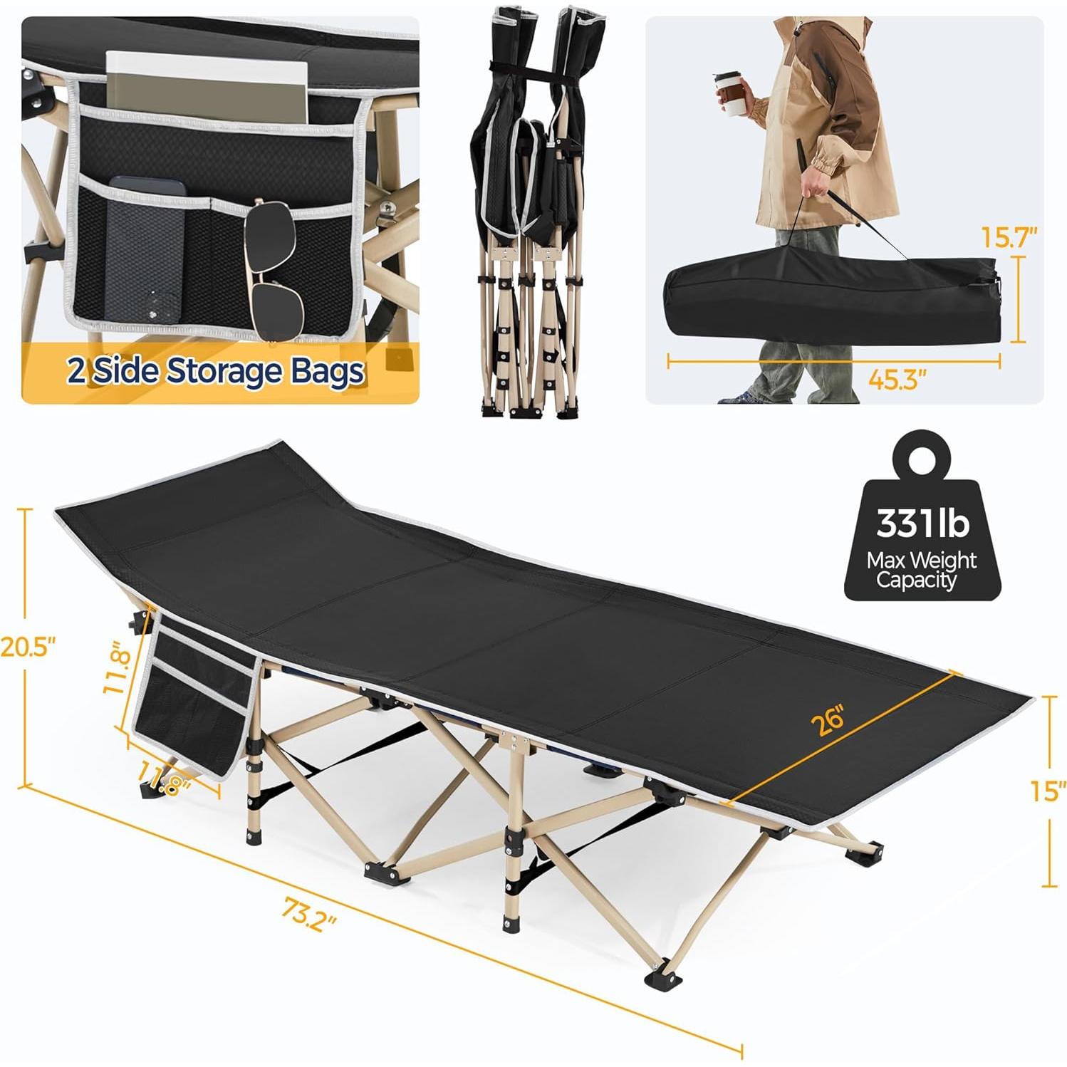 Cama de Camping Plegable Yaheetech 186x66x52cm Negra