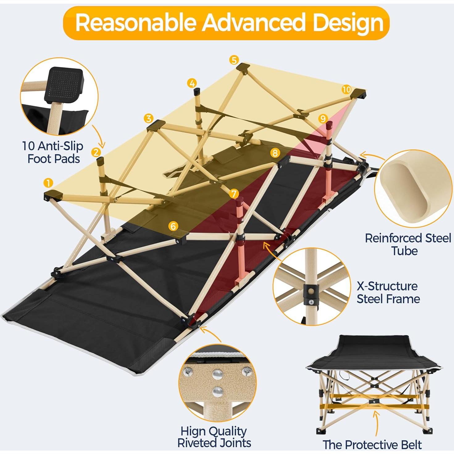 Cama de Camping Plegable Yaheetech 186x66x52cm Negra