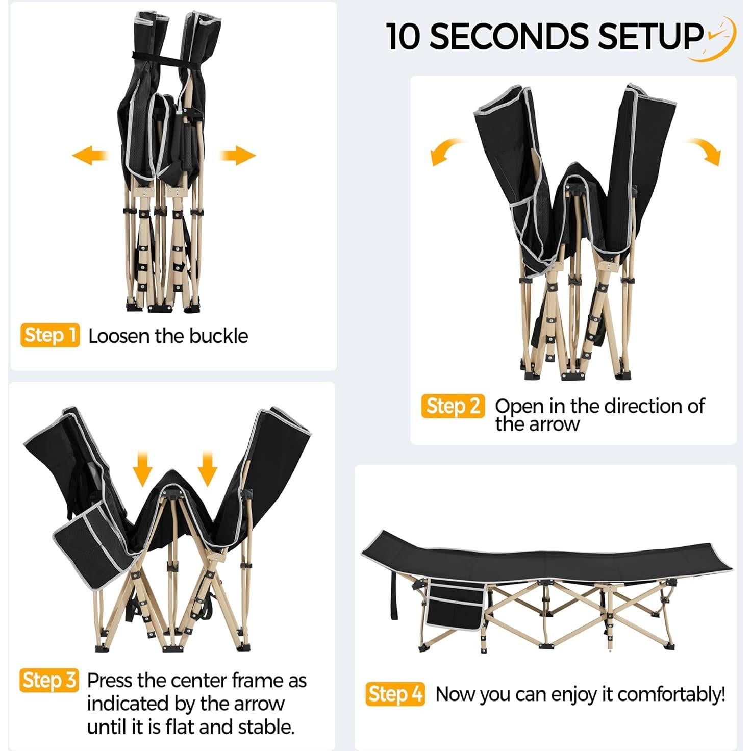 Cama de Camping Plegable Yaheetech 186x66x52cm Negra