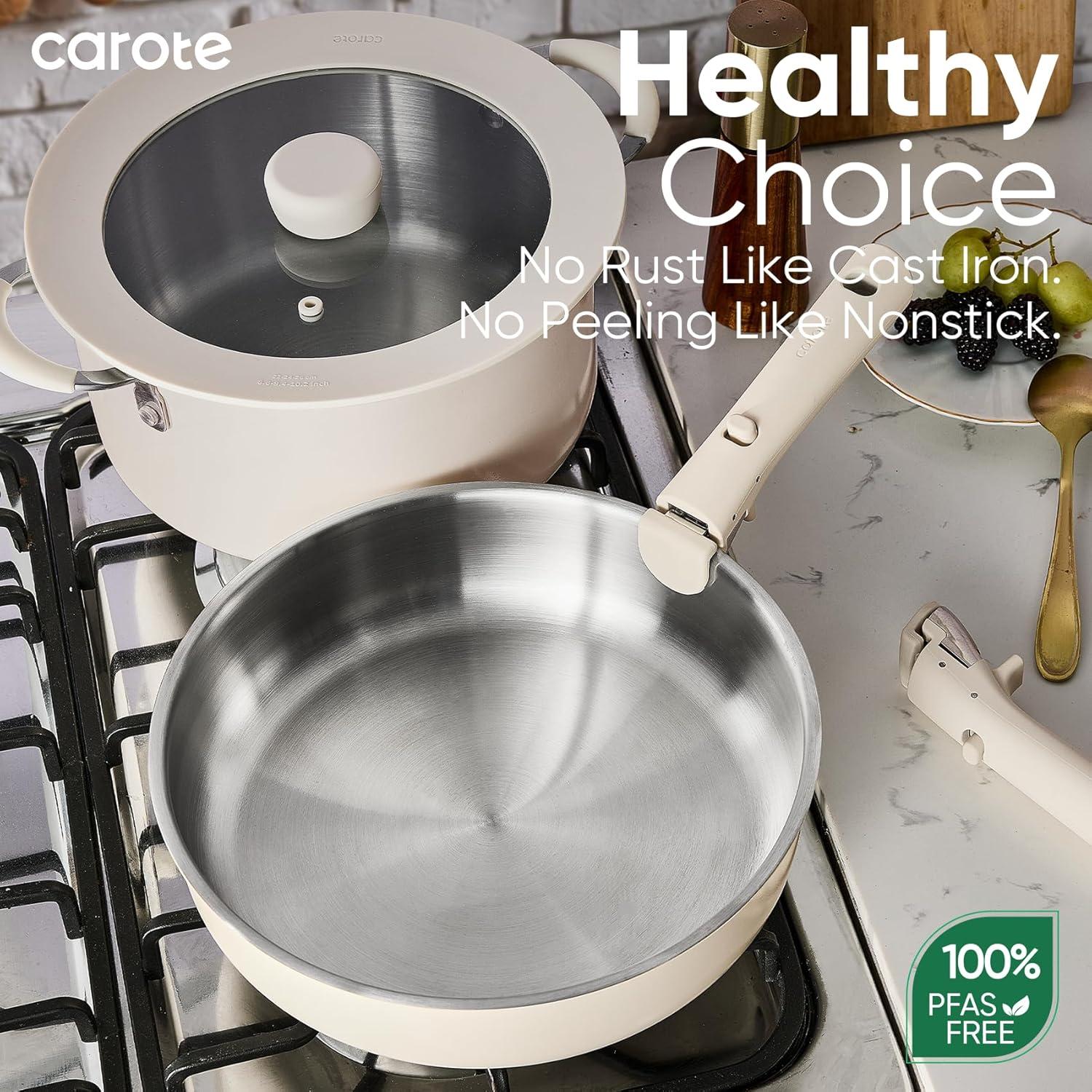 Juego de Ollas y Sartenes CAROTE 14 Piezas Acero Inoxidable Blanco