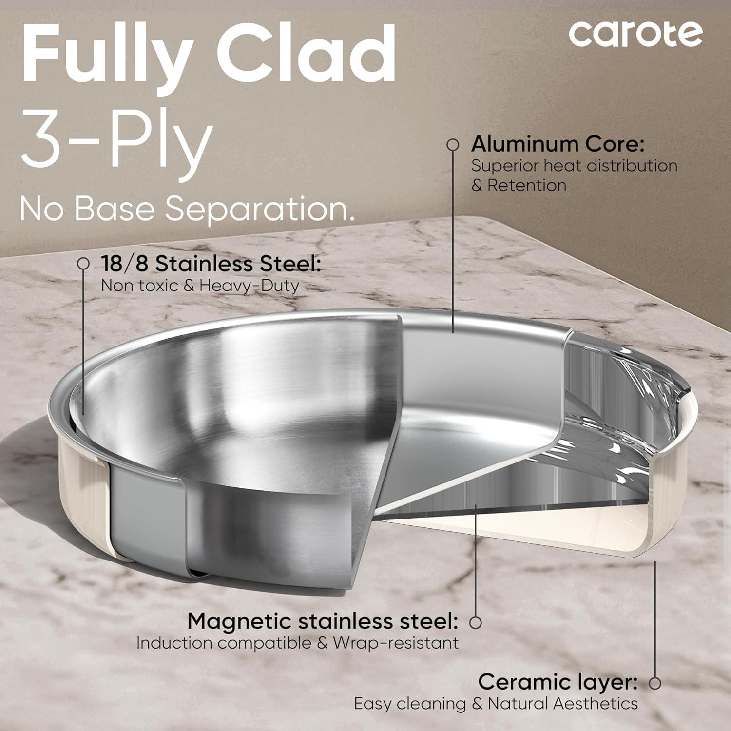 Juego de Ollas y Sartenes CAROTE 14 Piezas Acero Inoxidable Blanco