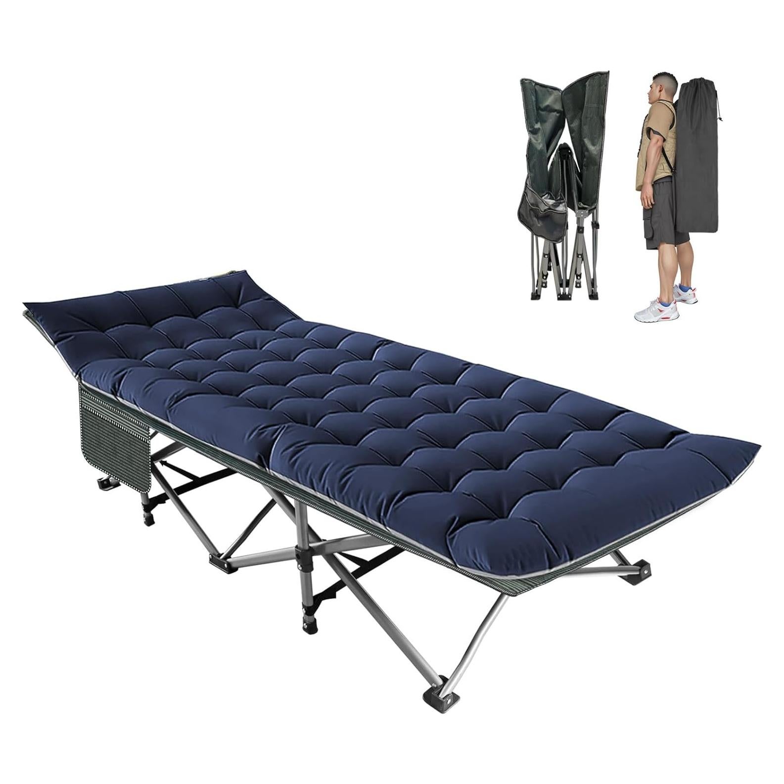 BIG RED Camping Cot, Folding Camping Cots for Adults Sleeping 1200D Double Layer Oxford Portable Folding Outdoor Cots for Camping W/Soft Pad Carry Bag for Home Office Nap Beach Travel