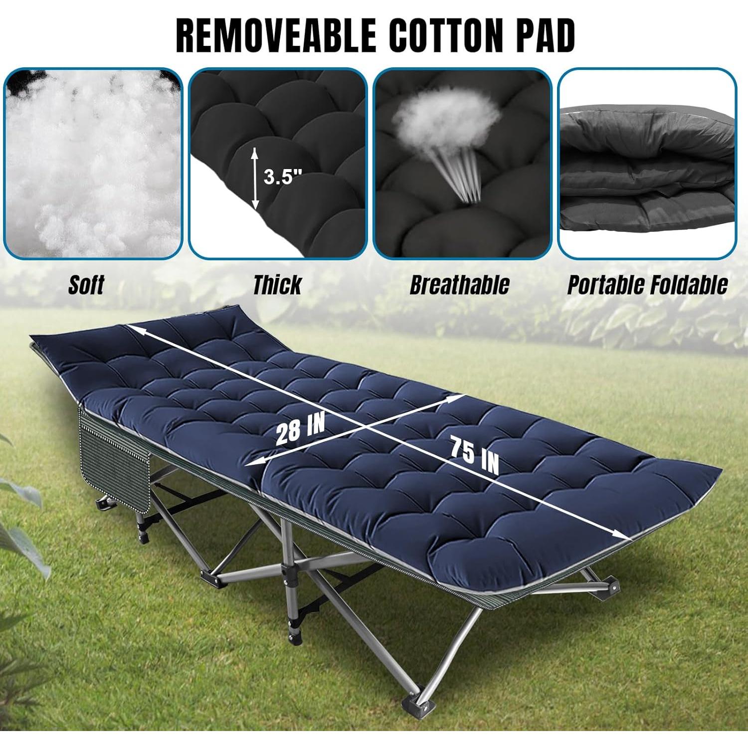 BIG RED Camping Cot, Folding Camping Cots for Adults Sleeping 1200D Double Layer Oxford Portable Folding Outdoor Cots for Camping W/Soft Pad Carry Bag for Home Office Nap Beach Travel