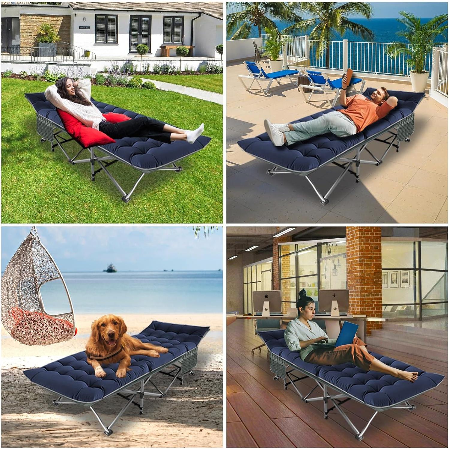 BIG RED Camping Cot, Folding Camping Cots for Adults Sleeping 1200D Double Layer Oxford Portable Folding Outdoor Cots for Camping W/Soft Pad Carry Bag for Home Office Nap Beach Travel