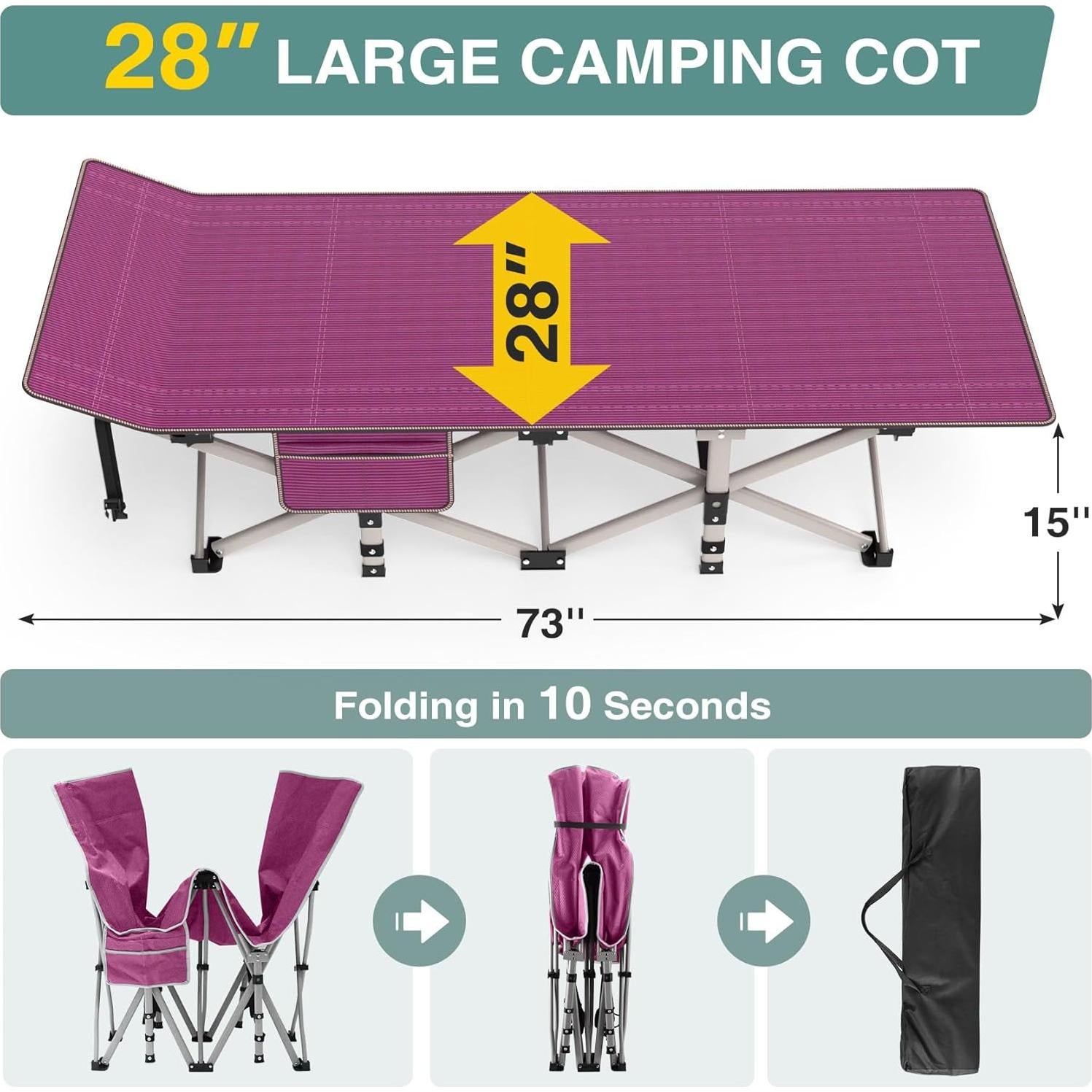 Cama de Camping Plegable Seeutek 71 cm Rojo con Cojín