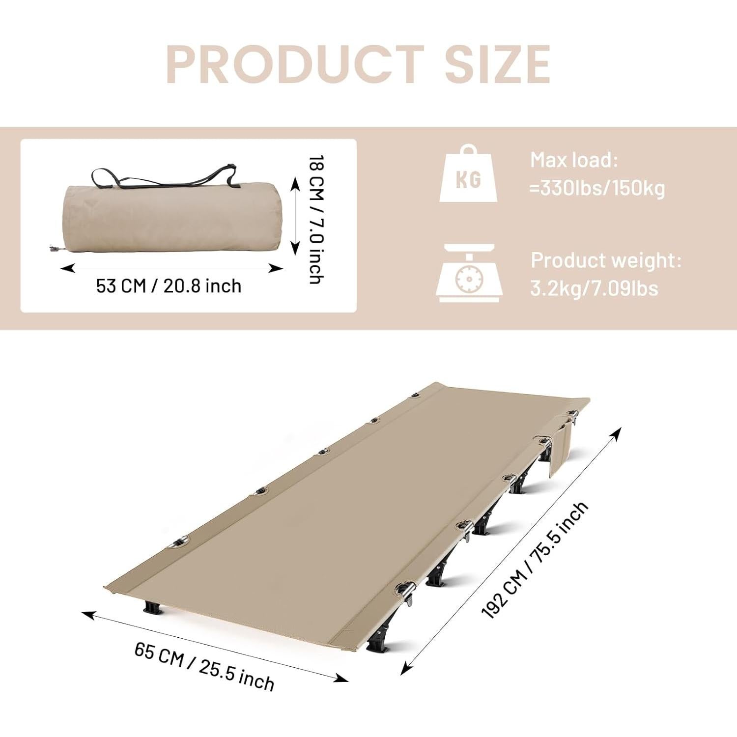 Cama de Camping Plegable SKDGPS 190x65 cm Aluminio 2.42 kg