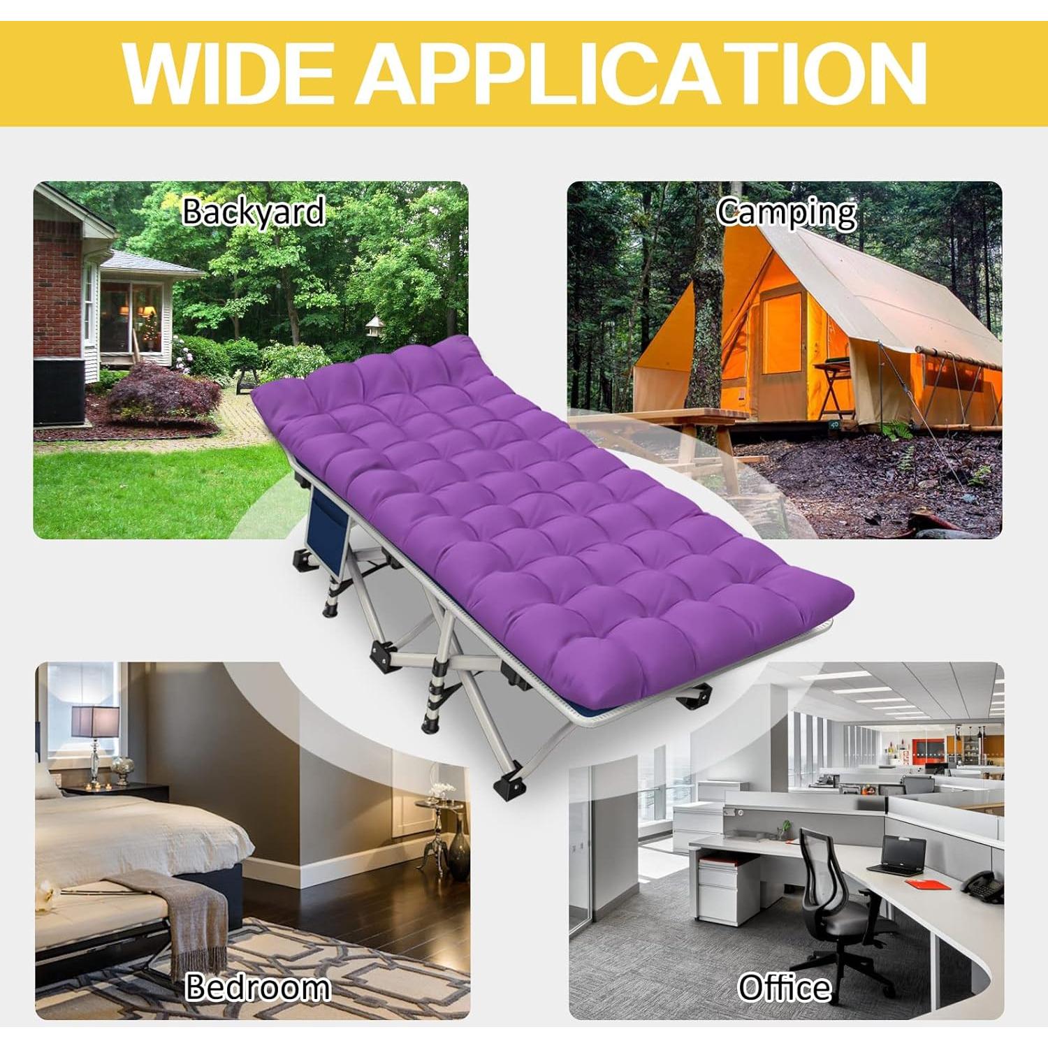 Cama de Camping Plegable GETOVIN 2 Paquete con Colchón 190.5x71.1cm