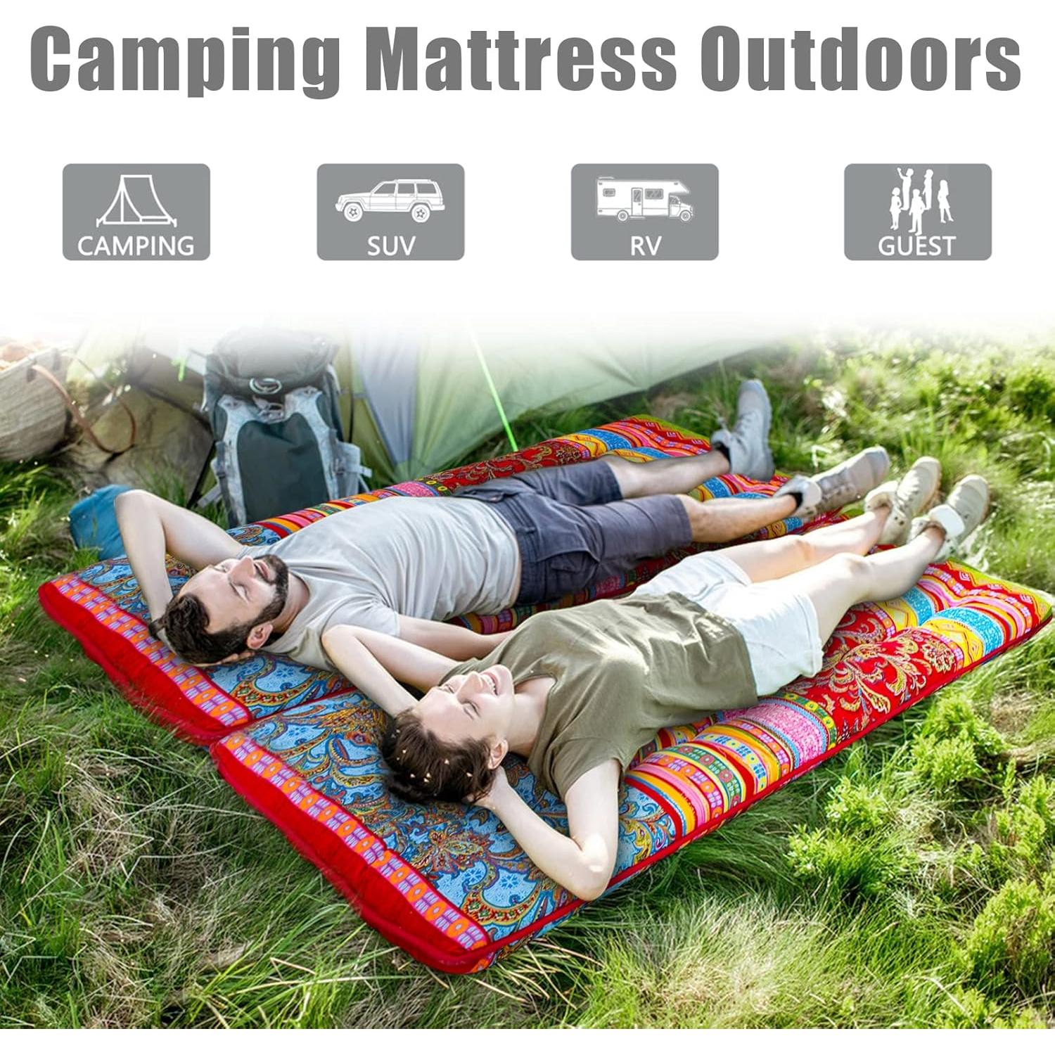 Cot Mattress Bohemian Floor Bed, Japanese Floor Mattress Narrow Twin Futon Single Bed for Adults, Foldable Roll Up Camping Cot Mat