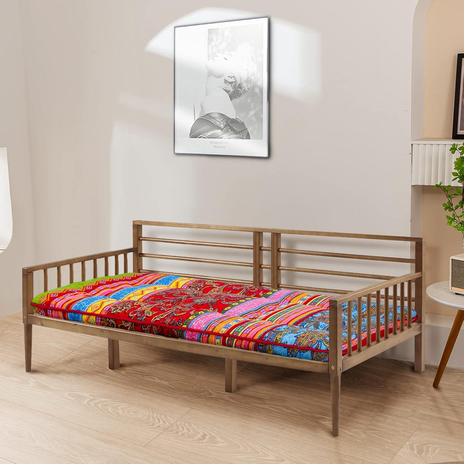 Cot Mattress Bohemian Floor Bed, Japanese Floor Mattress Narrow Twin Futon Single Bed for Adults, Foldable Roll Up Camping Cot Mat