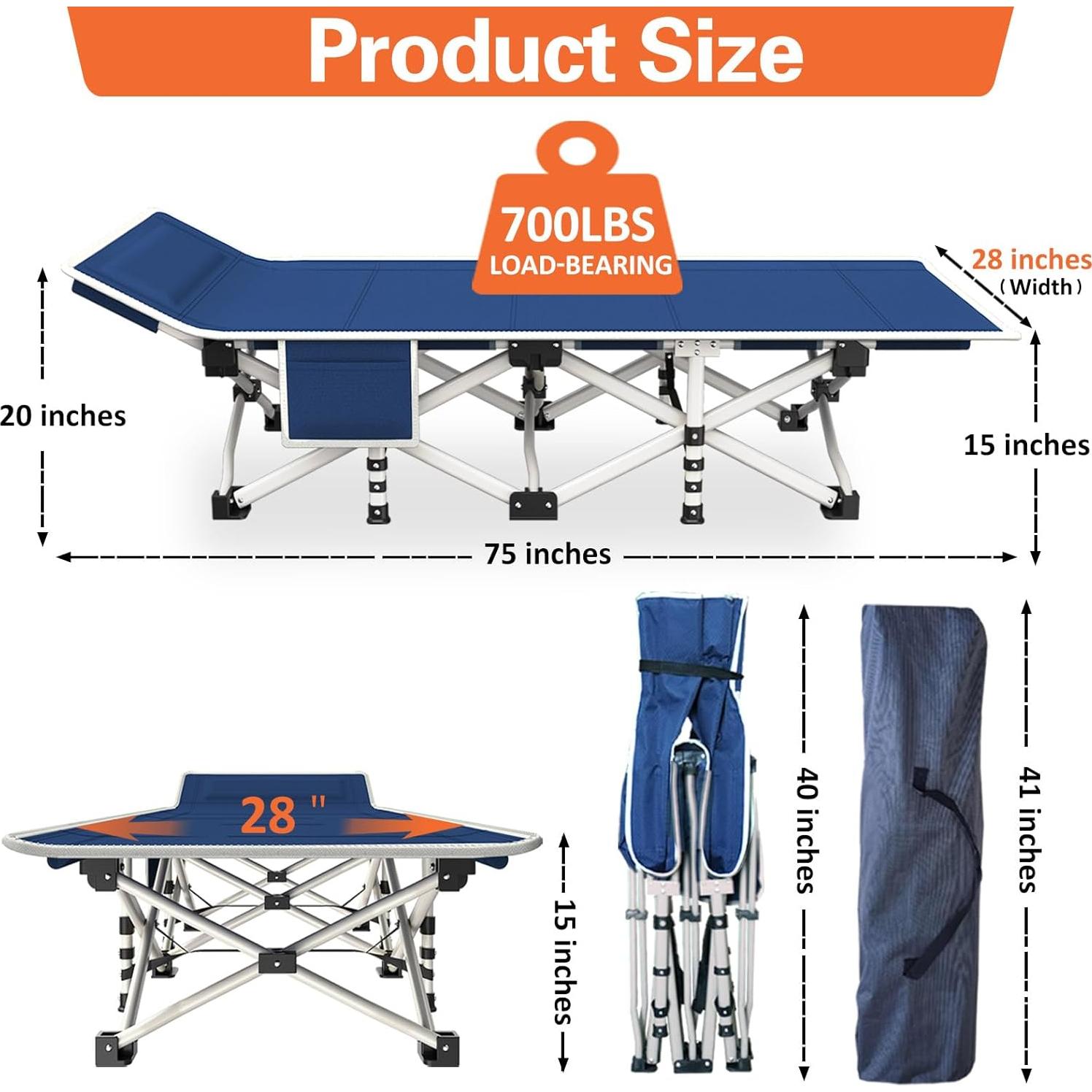Cama de Camping Plegable COLMERD con Colchón 190.5x71.1cm