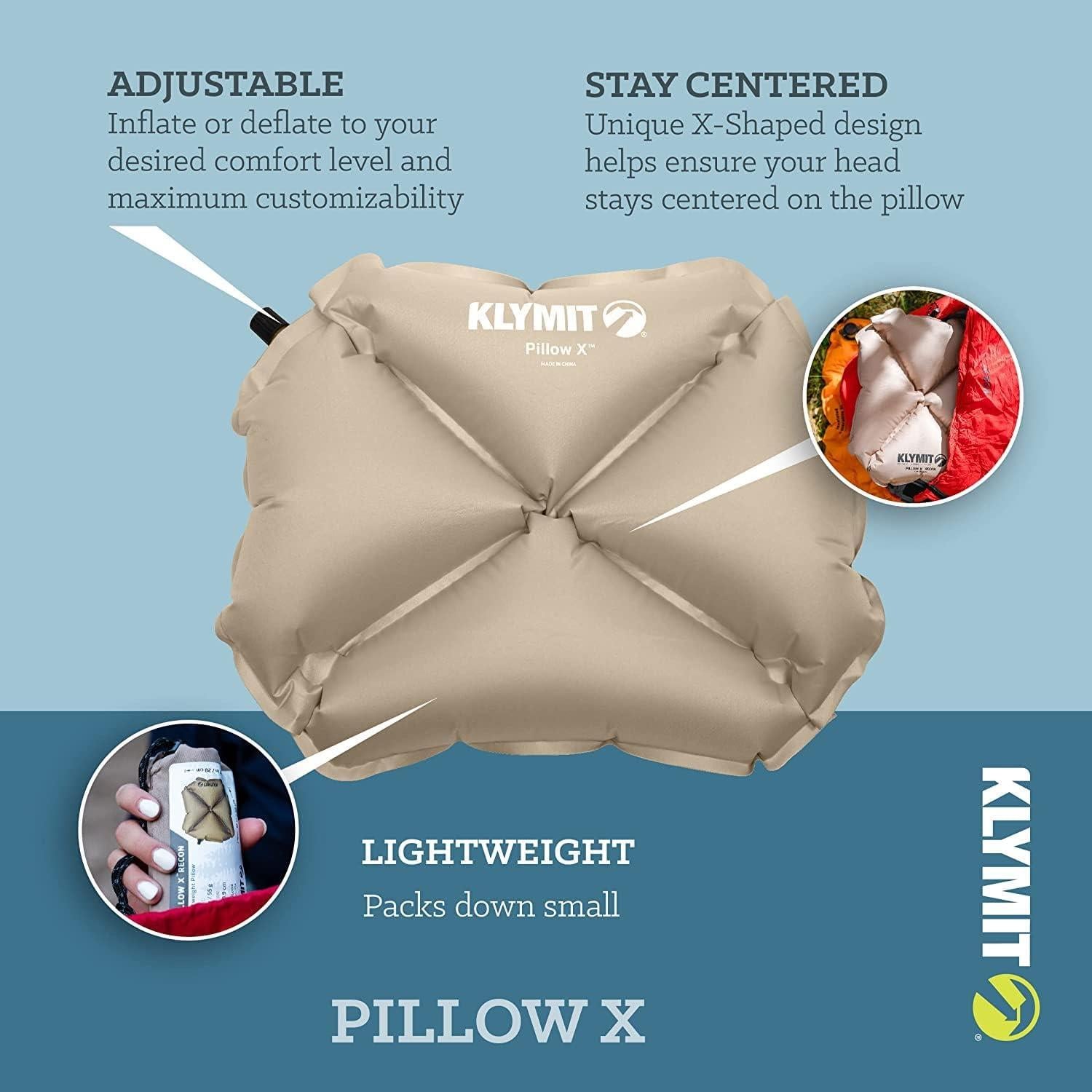 Almohada Inflable Klymit X Gris para Viaje y Camping