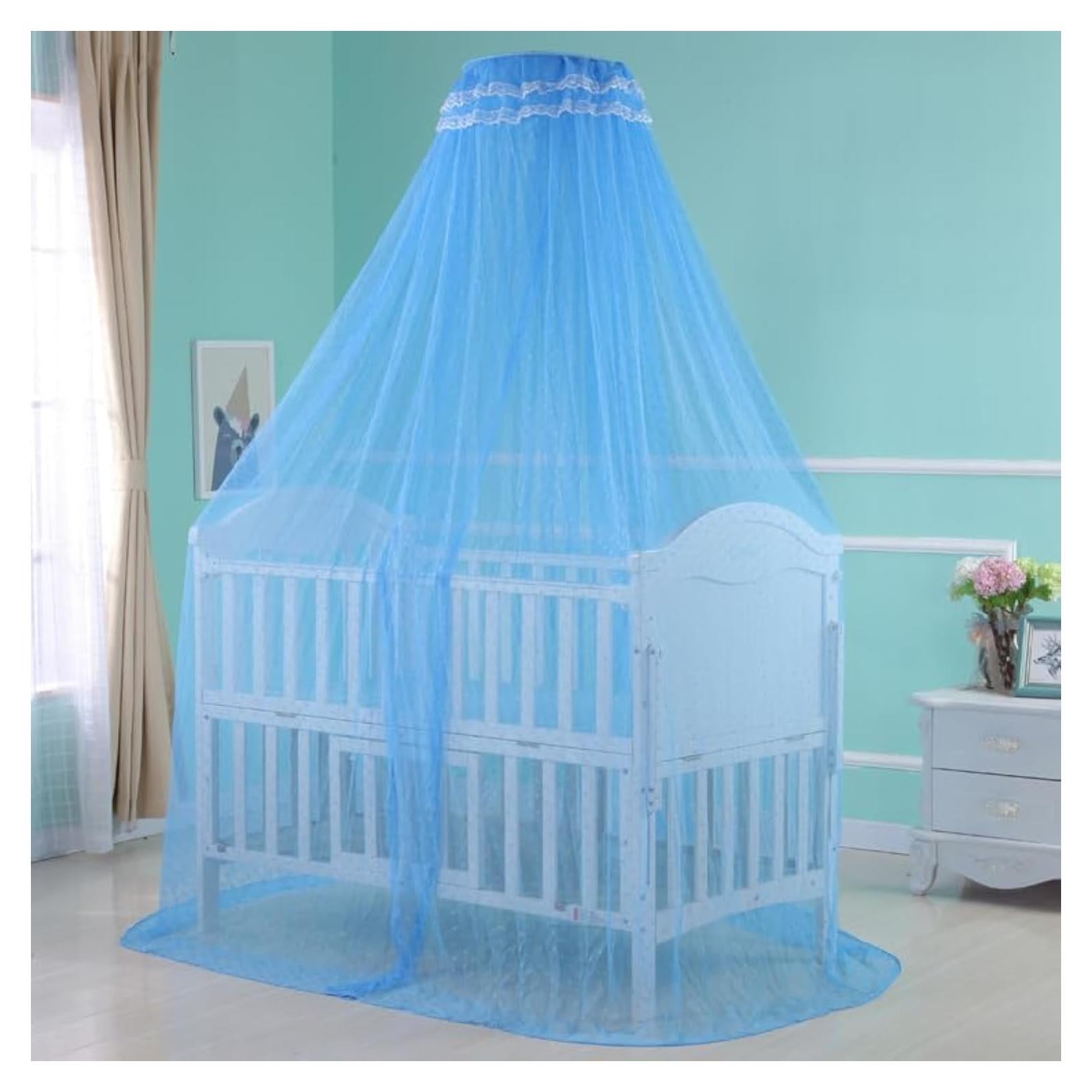 Baby Infant Toddler Bed Dome Cots Mosquito Netting Hanging Bed Net Mosquito Bar Frame Palace-Style Crib Bedding Set (Blue Mosquito Netting Only, Without Stand)