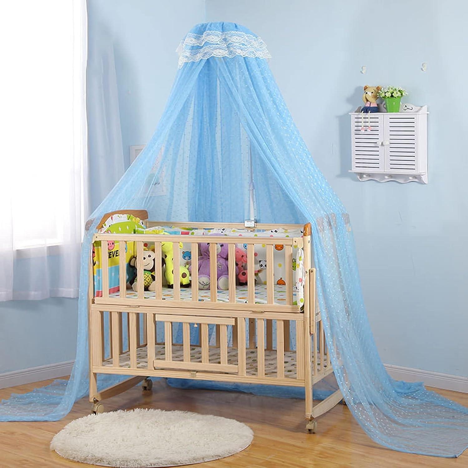 Baby Infant Toddler Bed Dome Cots Mosquito Netting Hanging Bed Net Mosquito Bar Frame Palace-Style Crib Bedding Set (Blue Mosquito Netting Only, Without Stand)