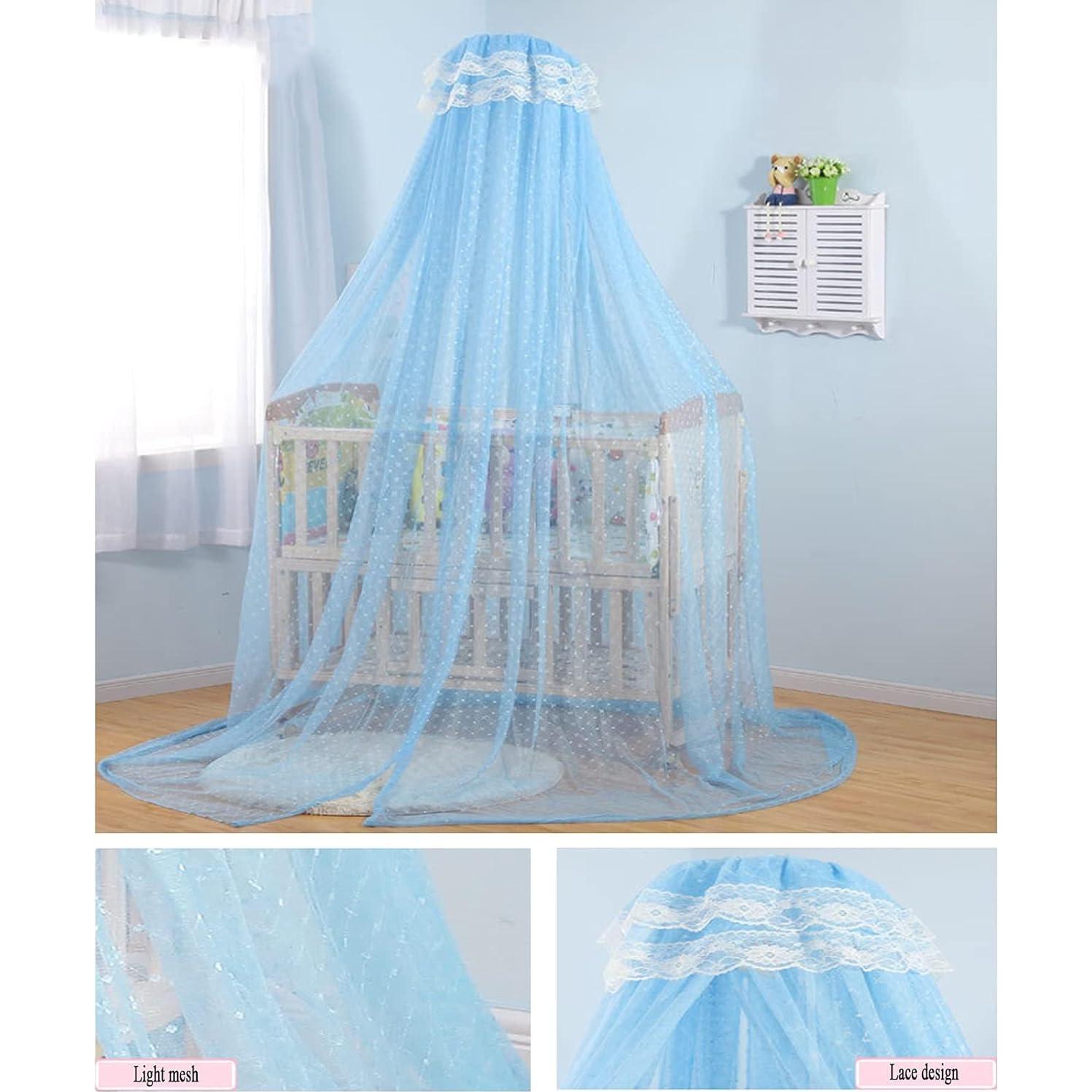Baby Infant Toddler Bed Dome Cots Mosquito Netting Hanging Bed Net Mosquito Bar Frame Palace-Style Crib Bedding Set (Blue Mosquito Netting Only, Without Stand)