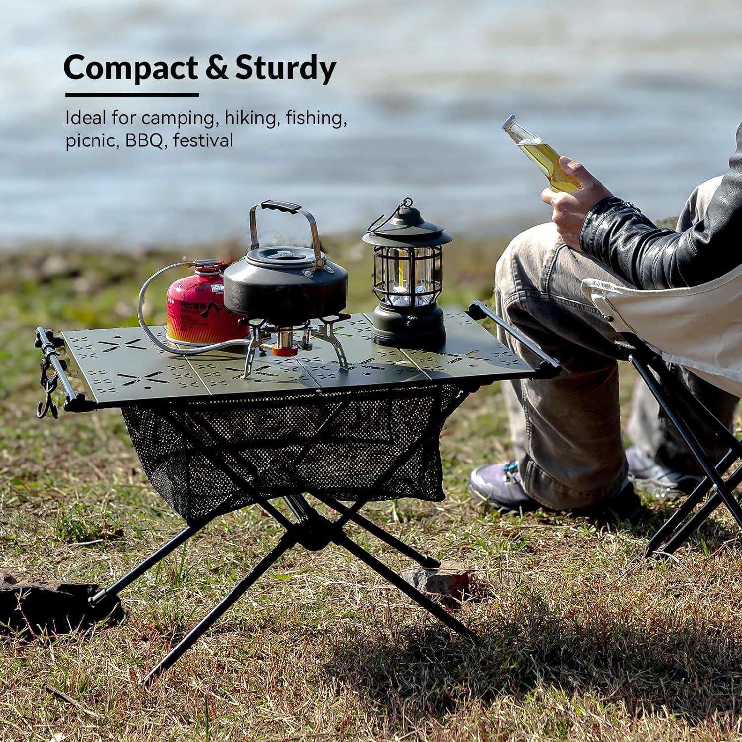 Camping Table,Outdoor Folding Table,Lightweight Portable Camping Side Table with Hollow Pattern,Ultralight Aluminum Beach Table with Carry Bag for Outdoor Cooking,Picnic,Camp,Boat,Travel