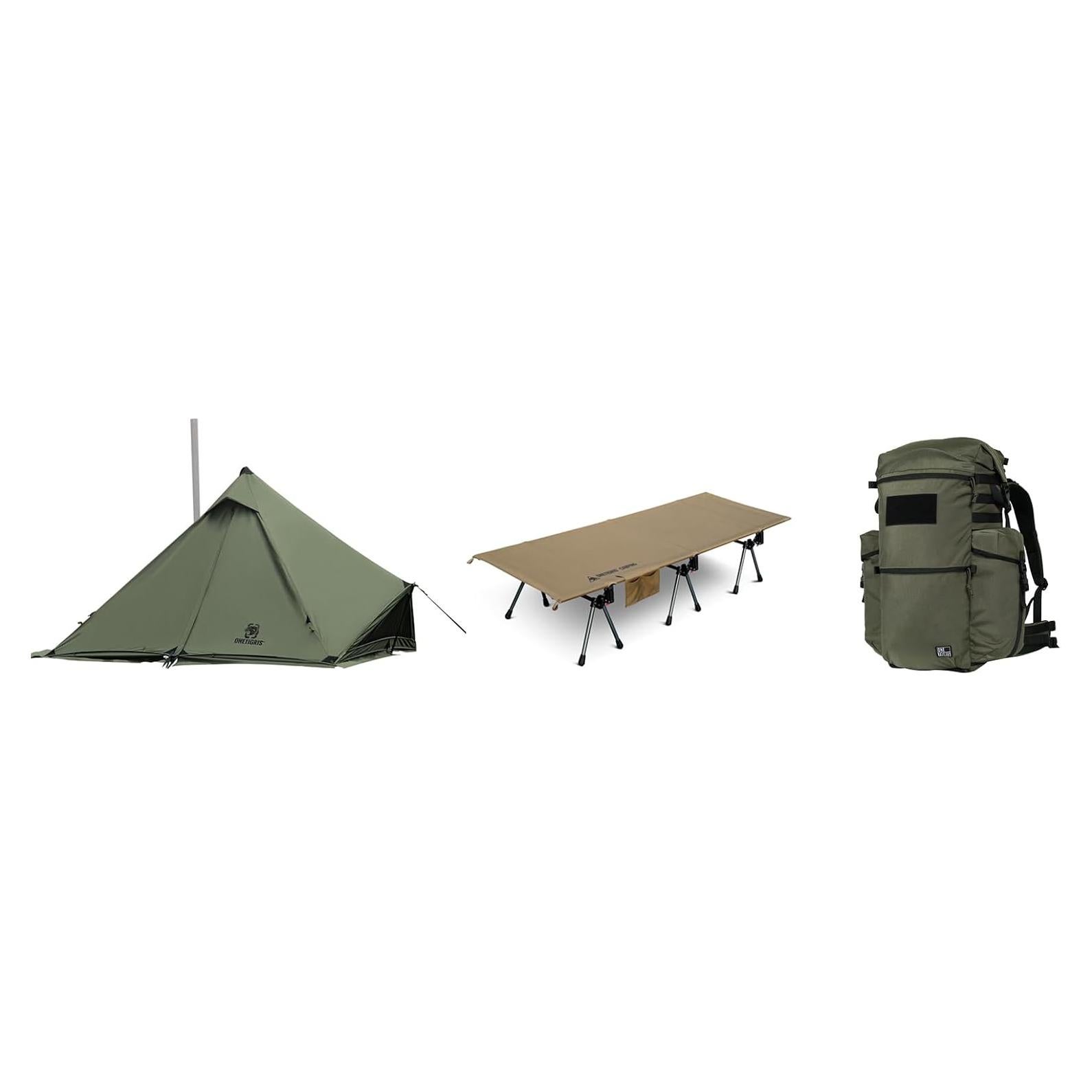 Tienda de Camping Lona OneTigris Conifer + Cama Plegable + Mochila 45L