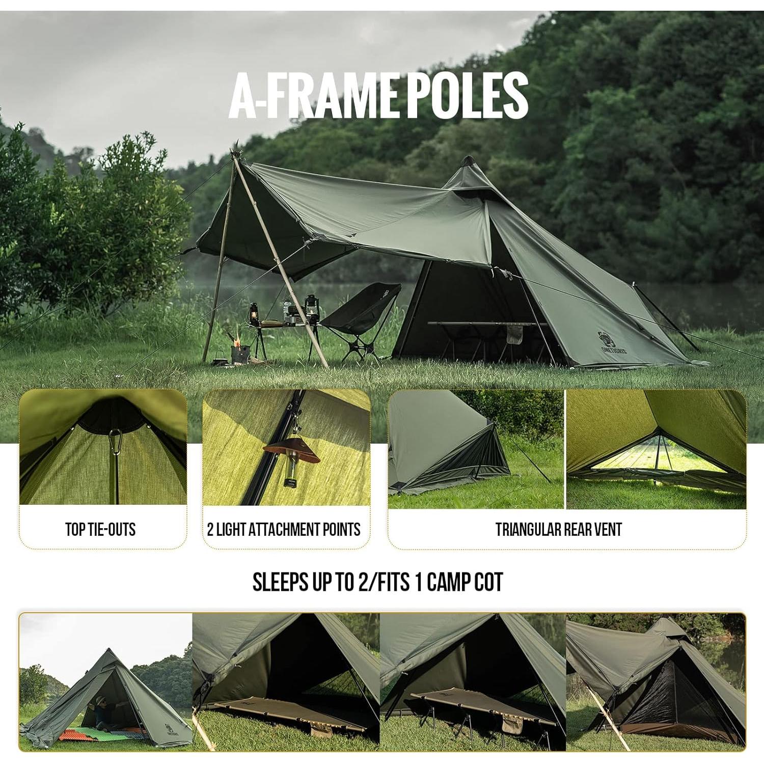 Tienda de Camping Lona OneTigris Conifer + Cama Plegable + Mochila 45L