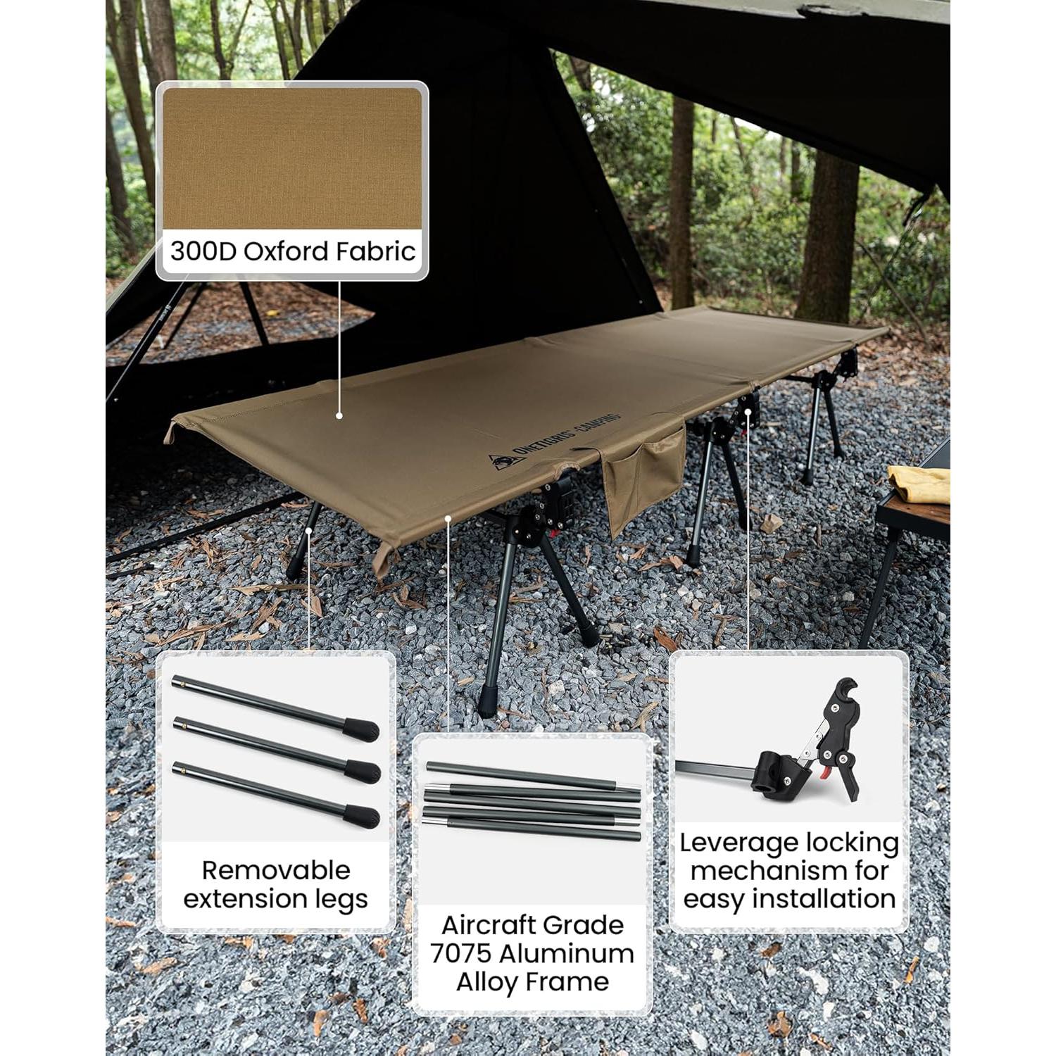 Tienda de Camping Lona OneTigris Conifer + Cama Plegable + Mochila 45L