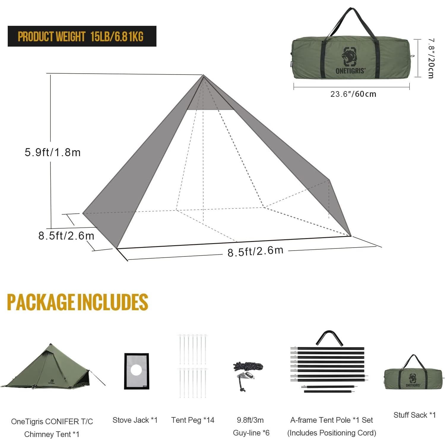 Tienda de Camping OneTigris Conifer para 2 Personas - Verde Ranger
