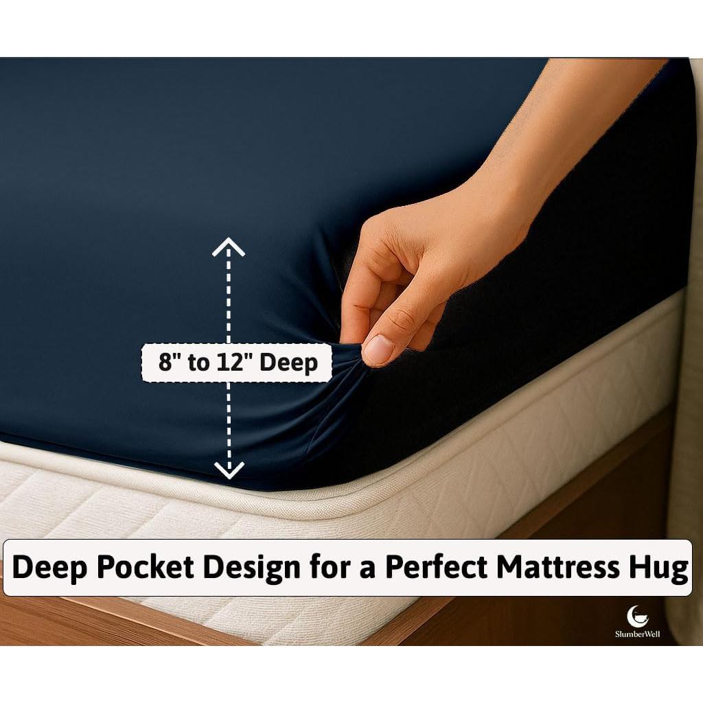 Juego de Sábanas Ajustadas SlumberWell 4 Piezas Microfibra 1800 Azul Marino