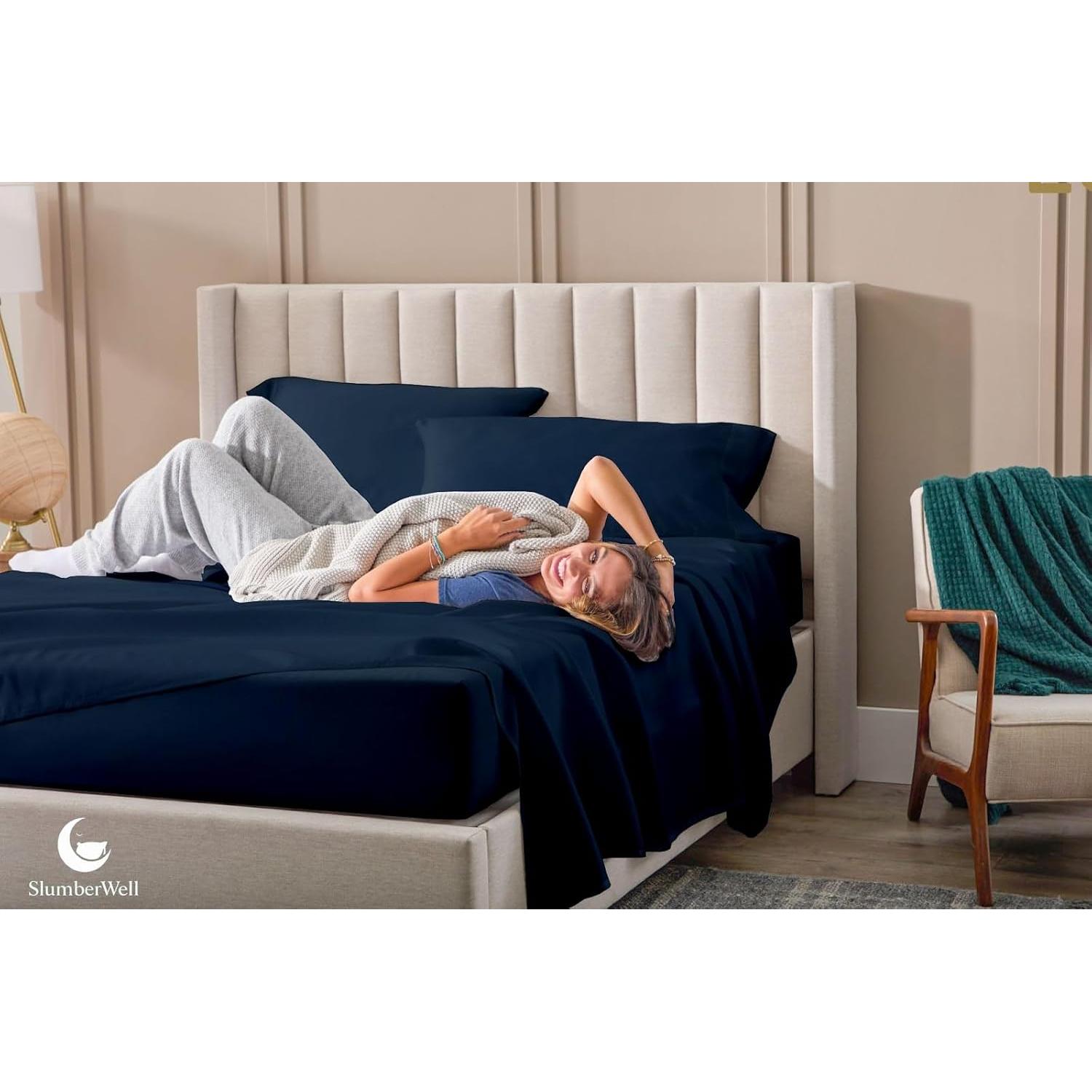 Juego de Sábanas Ajustadas SlumberWell 4 Piezas Microfibra 1800 Azul Marino