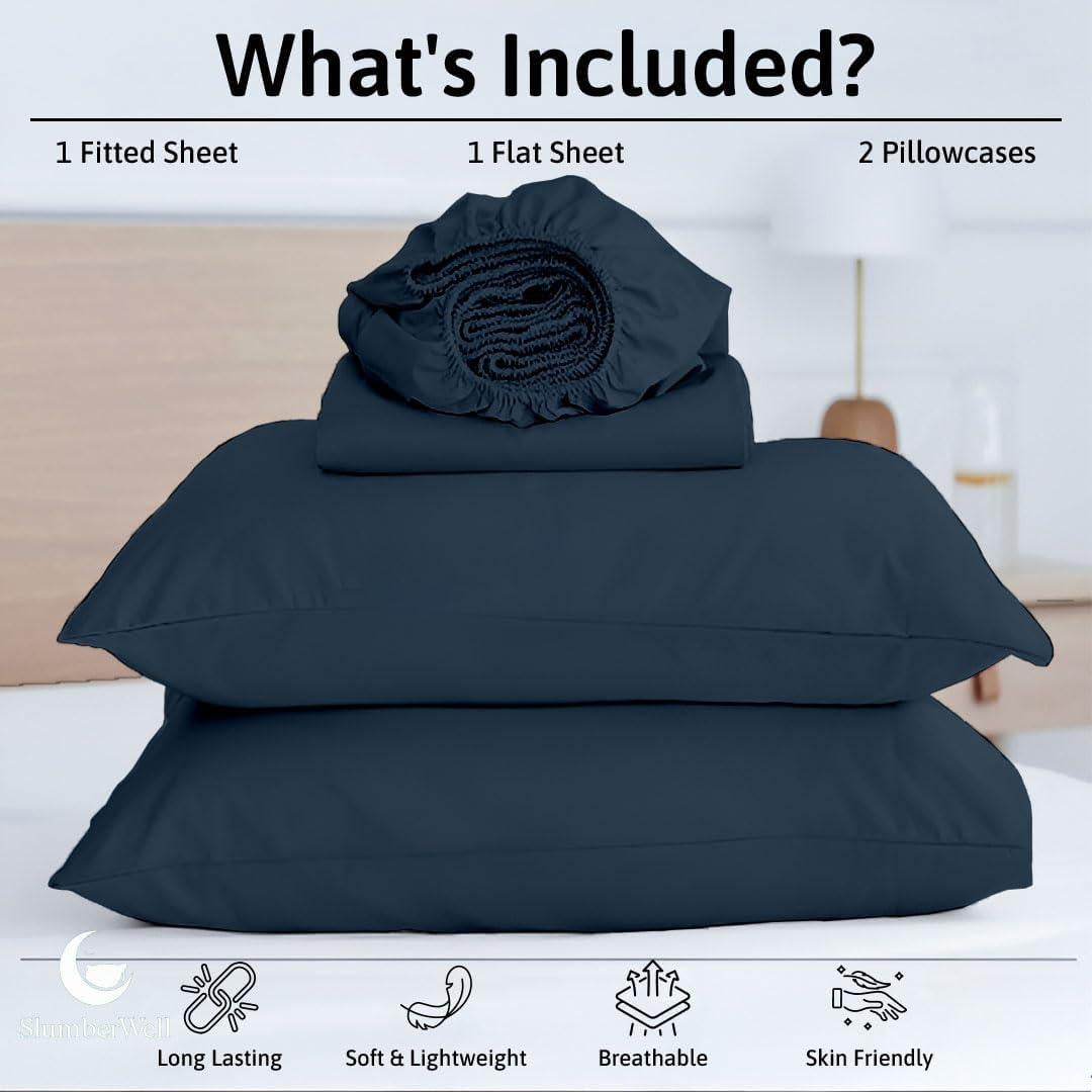 Juego de Sábanas Ajustadas SlumberWell 4 Piezas Microfibra 1800 Azul Marino